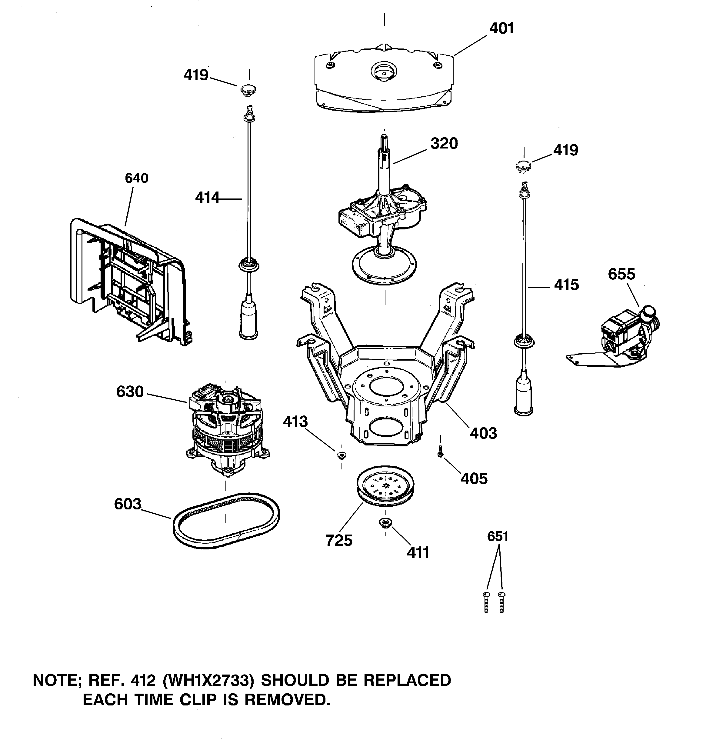 GE WHSB9000B0CC suspension, pump & drive components diagram