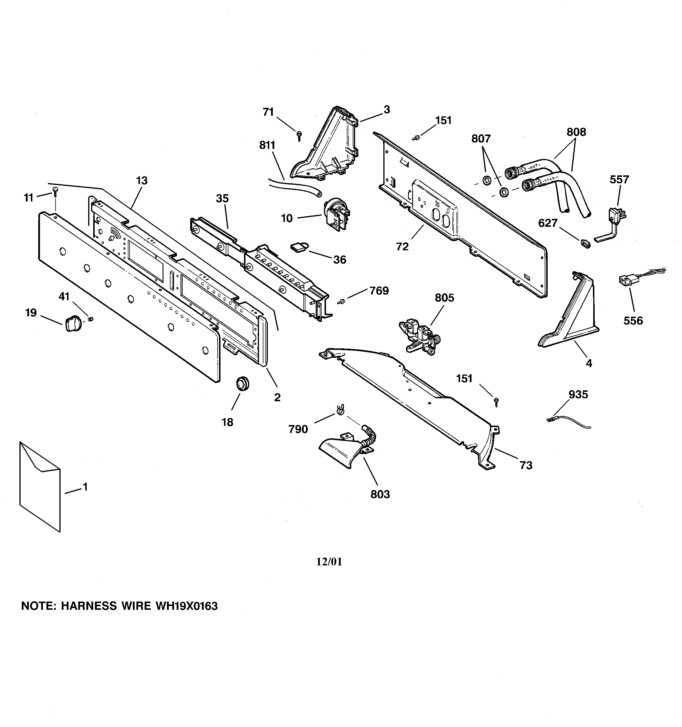 GE WJSE4150B1WW controls & backsplash diagram