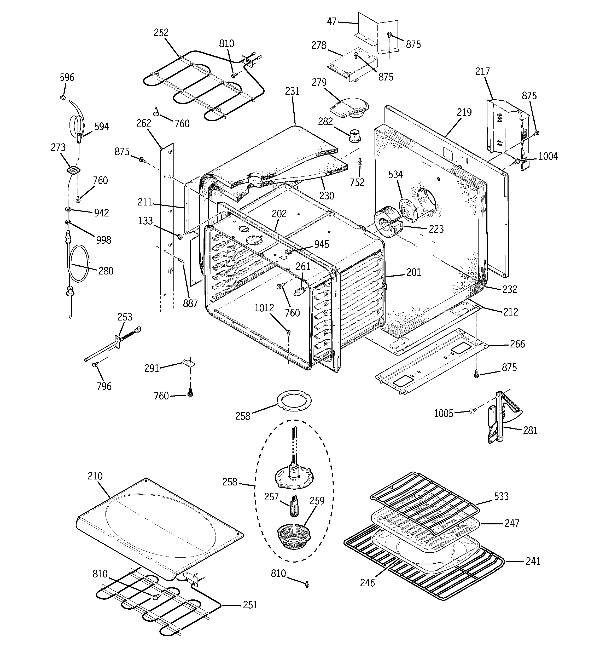 GE ZET757BD1BB upper body diagram