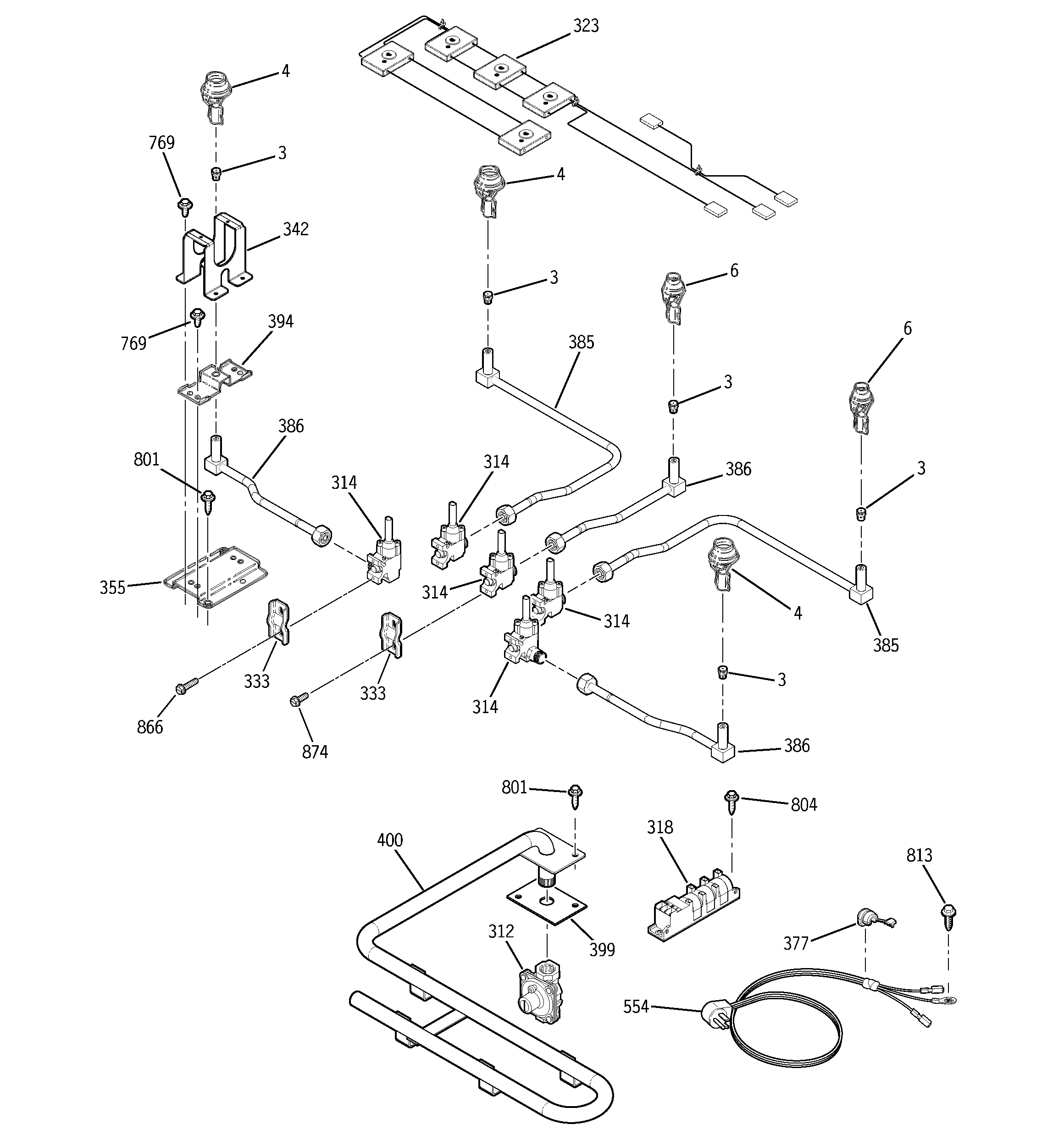 GE JGP636WED2WW gas burner diagram