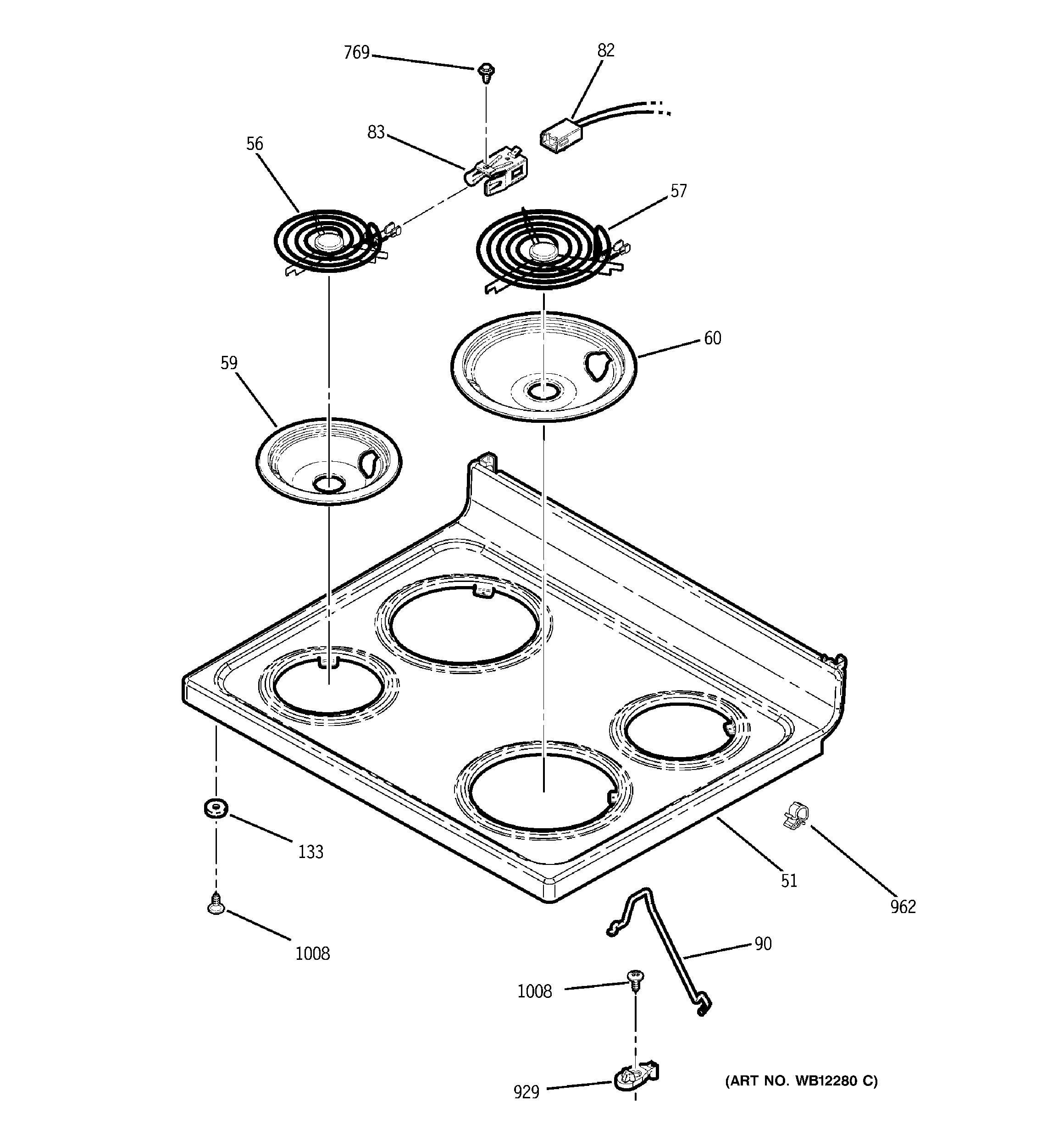 GE JBP26CB1CC cooktop diagram