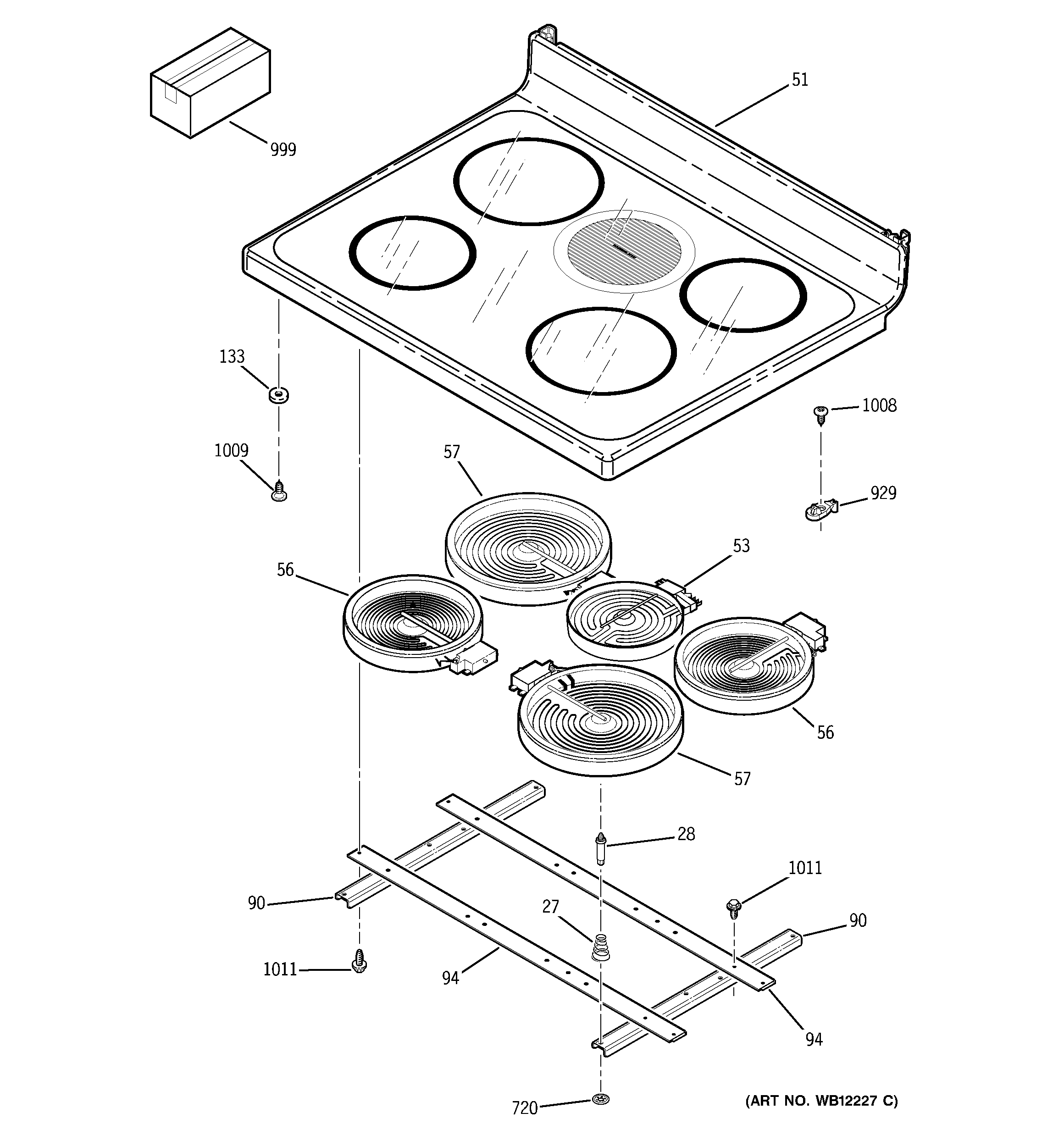 GE JBP70BC4AD cooktop diagram