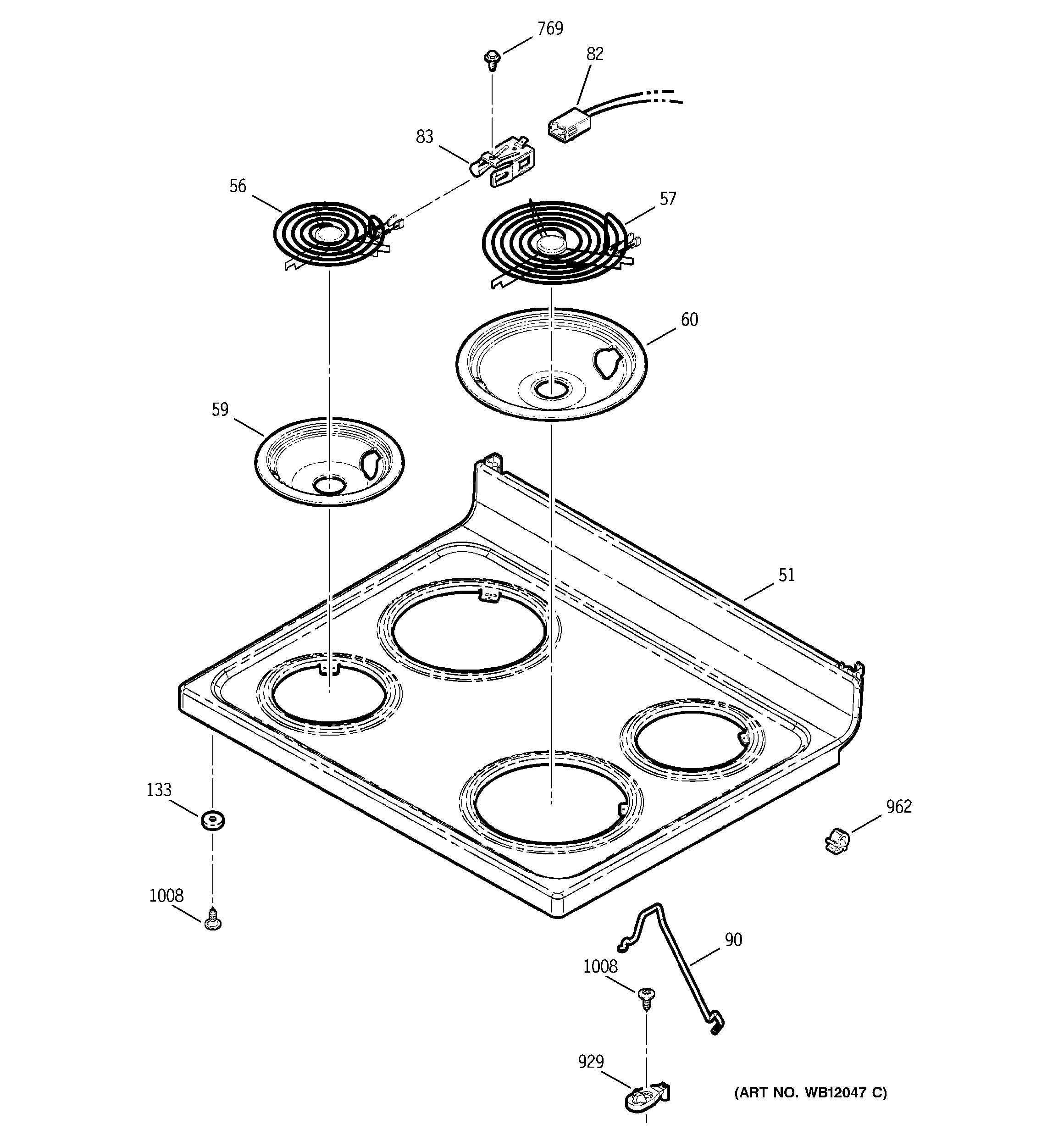 GE JBP35ED1BB cooktop diagram