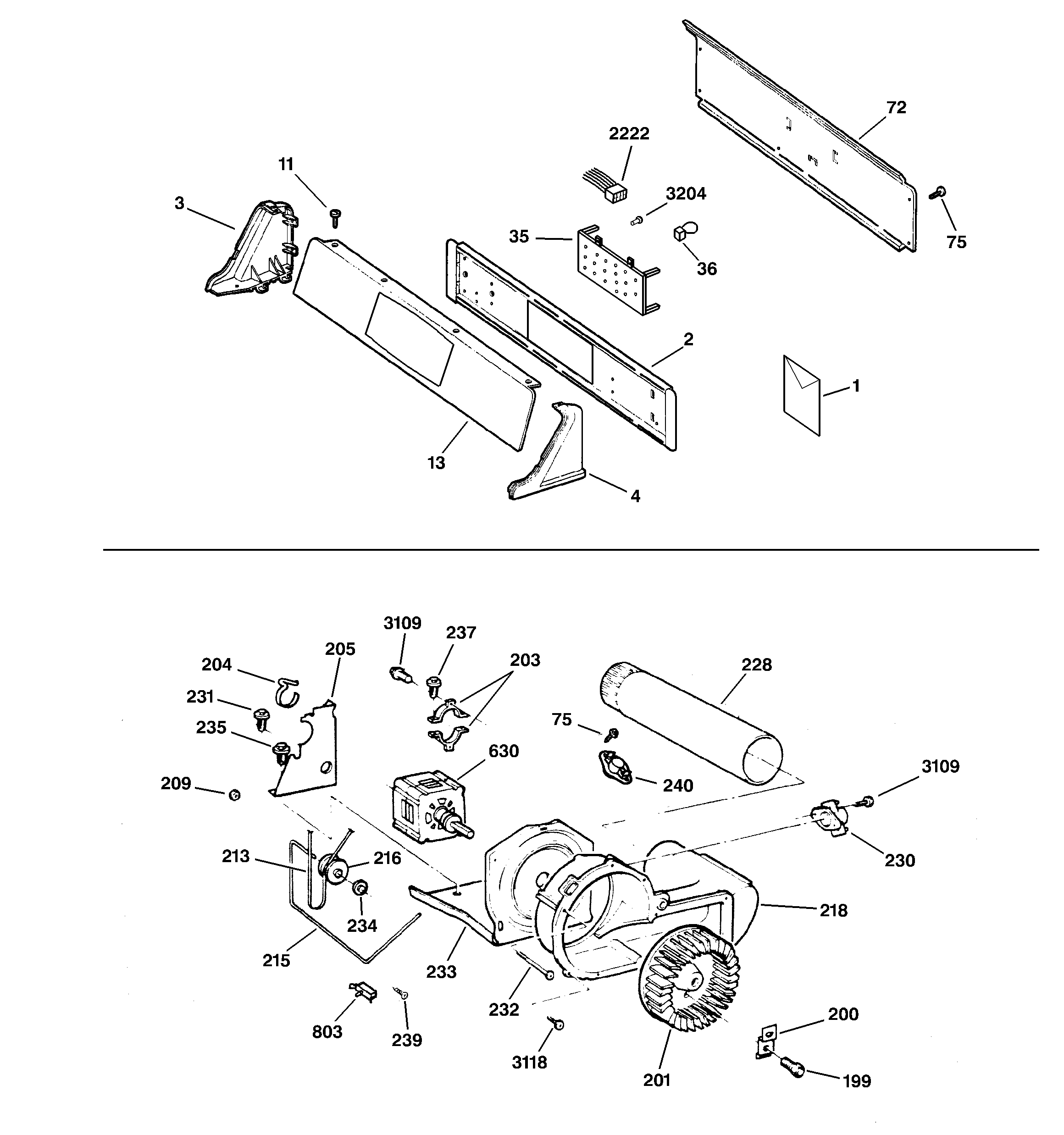 GE DPSB513GB0CC backsplash, blower & motor diagram