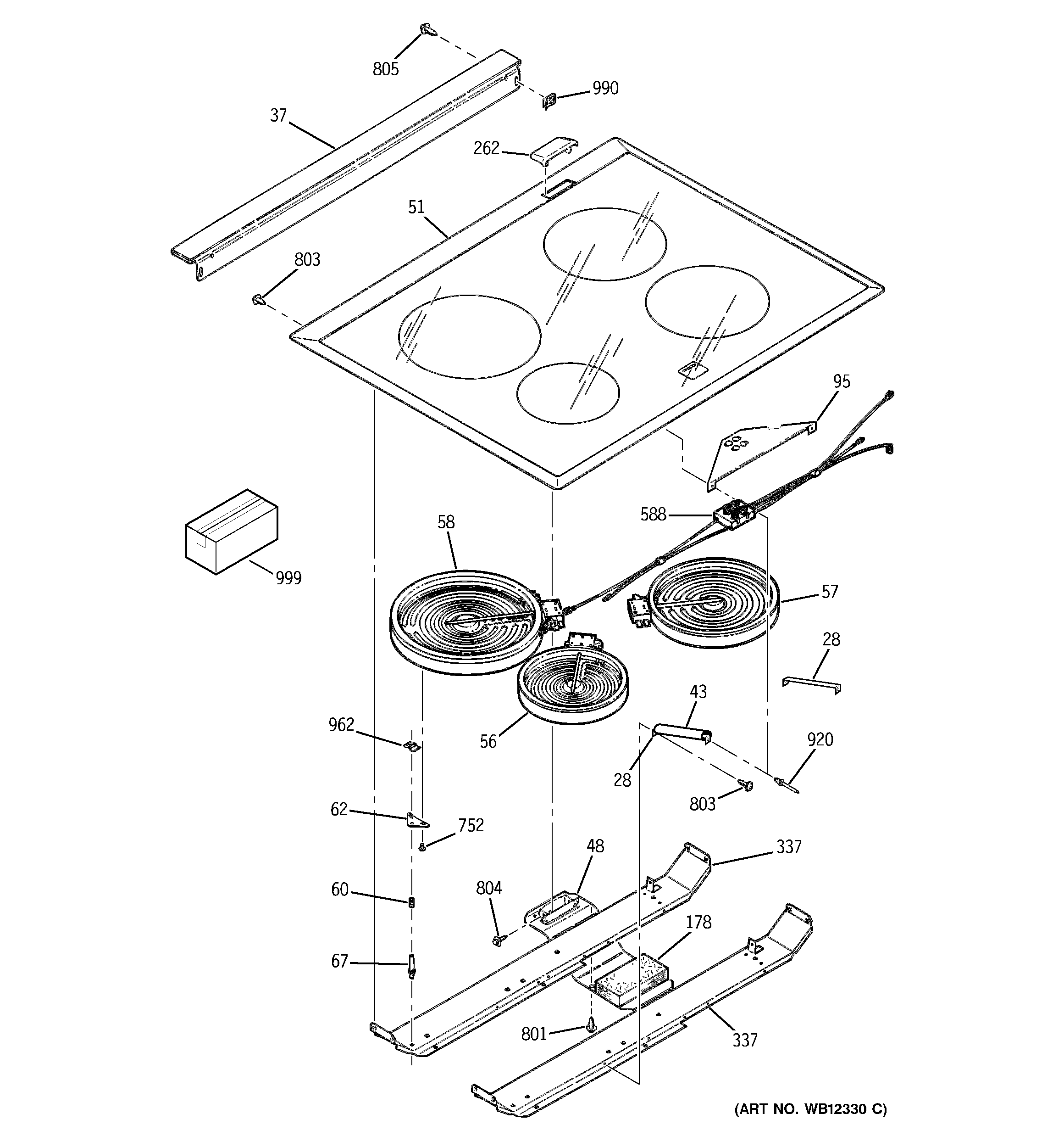GE JCSP39BW4BB cooktop diagram