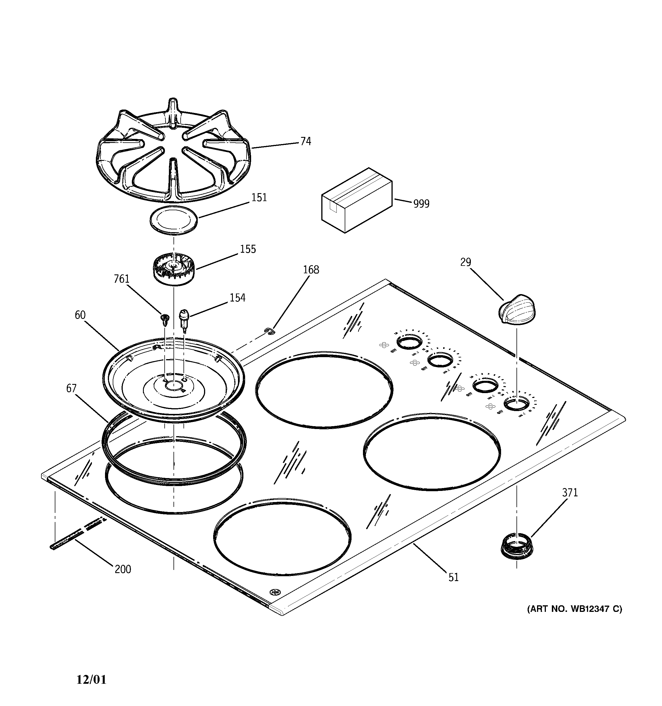GE JGP930SED1SS cooktop diagram