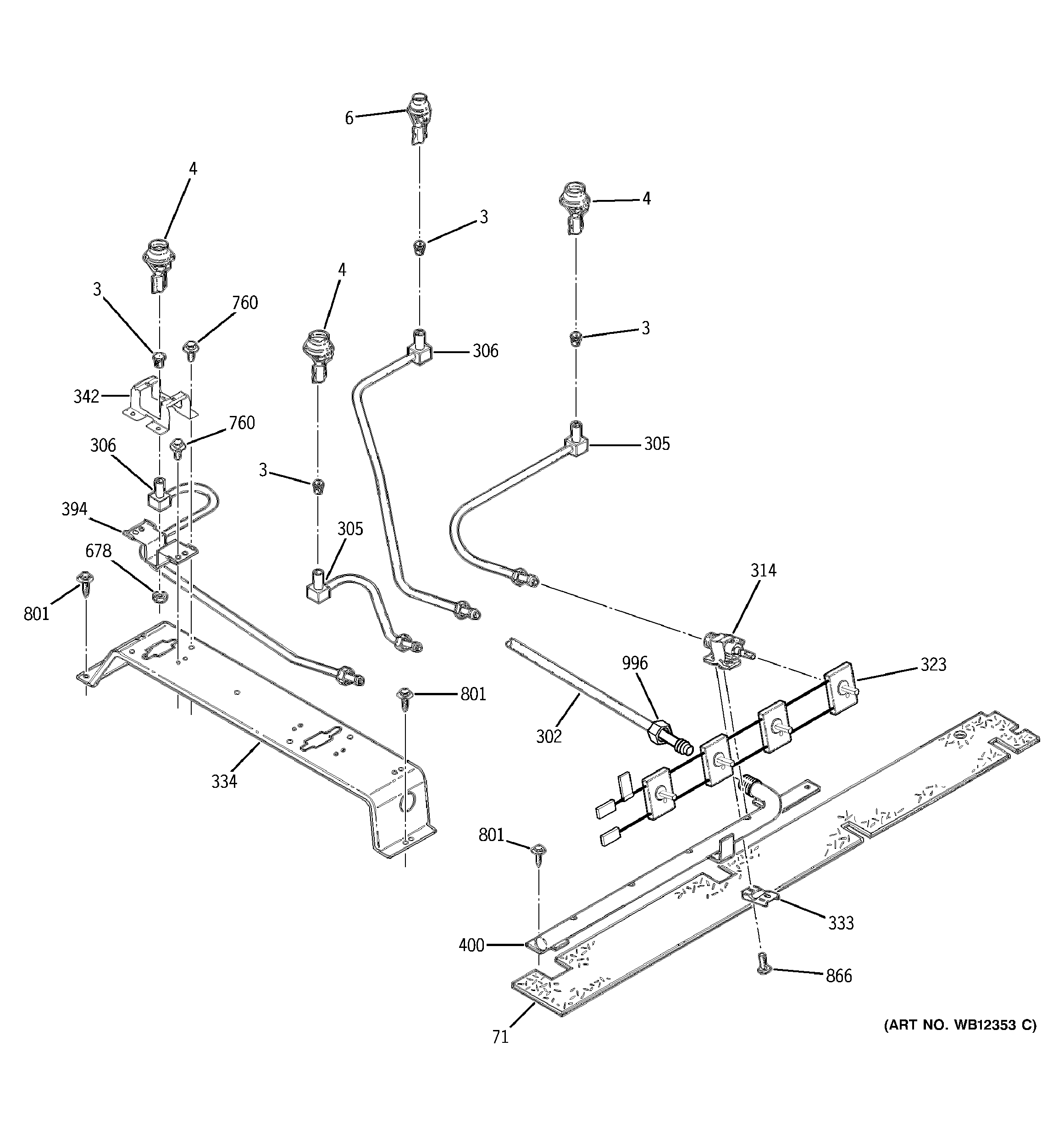 GE JGSP23BEY4BB surface burner diagram