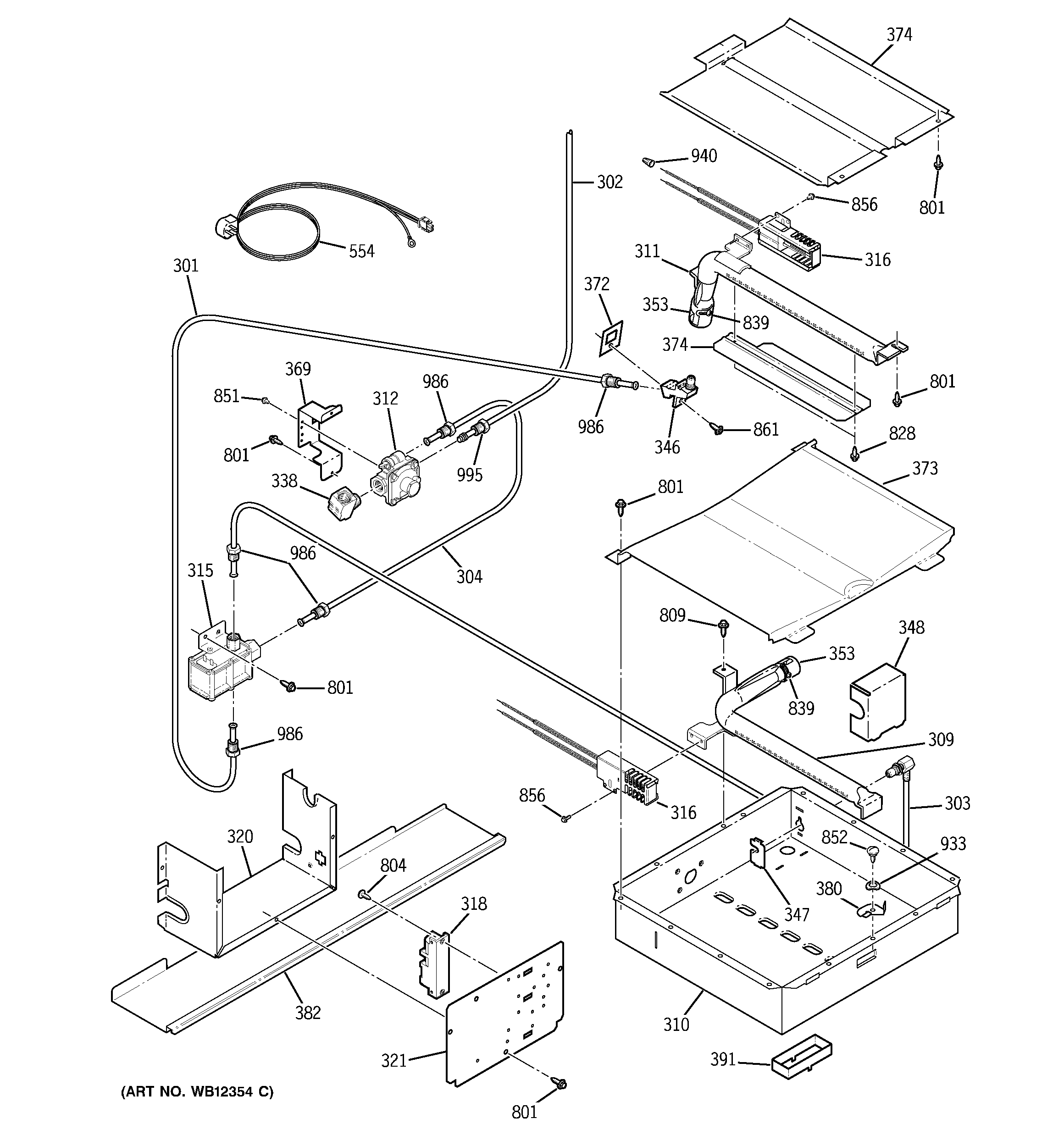 GE JGSP44WEY8WW oven burner diagram
