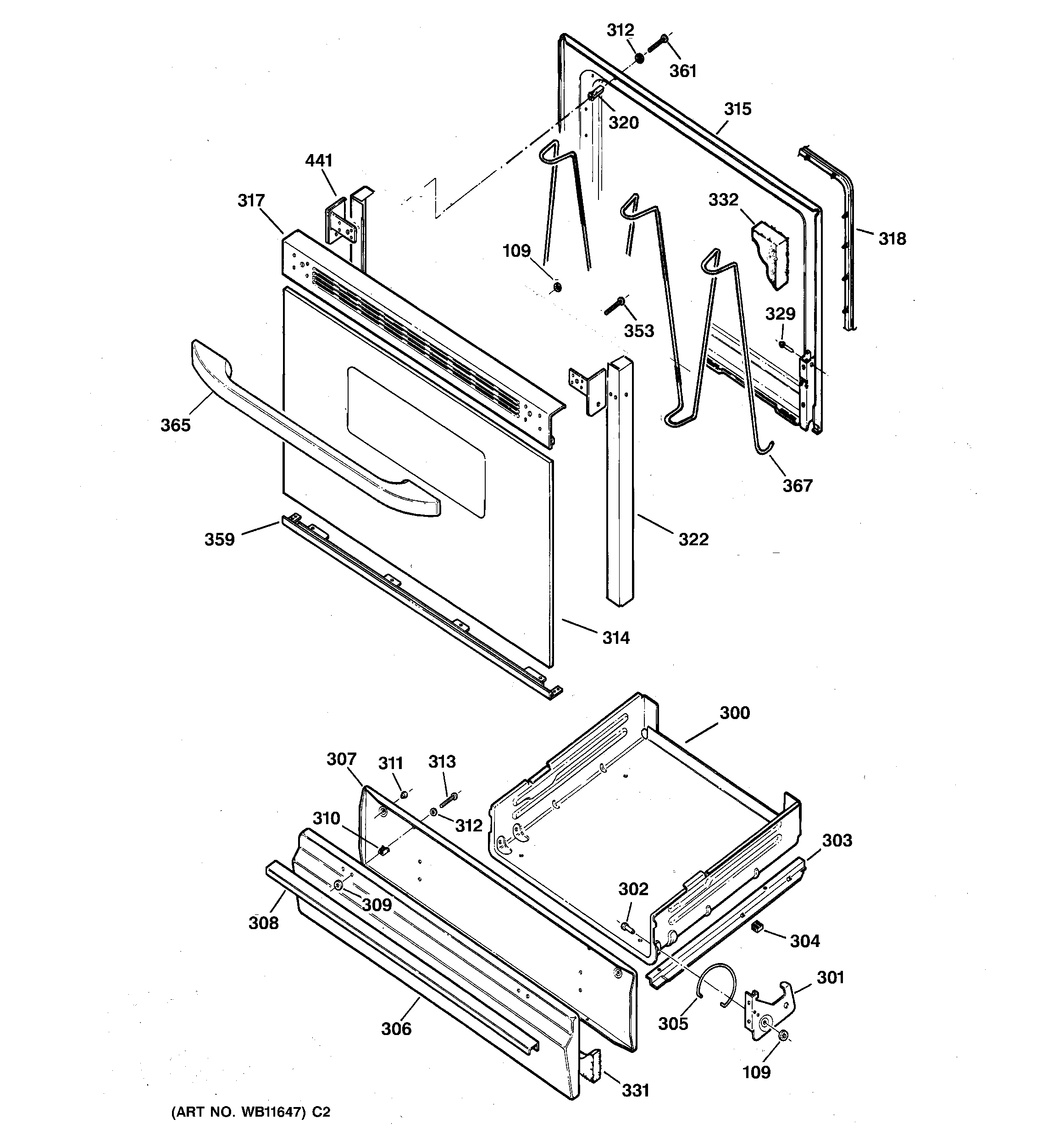 GE JGBS04BEA6WH door & drawer parts diagram