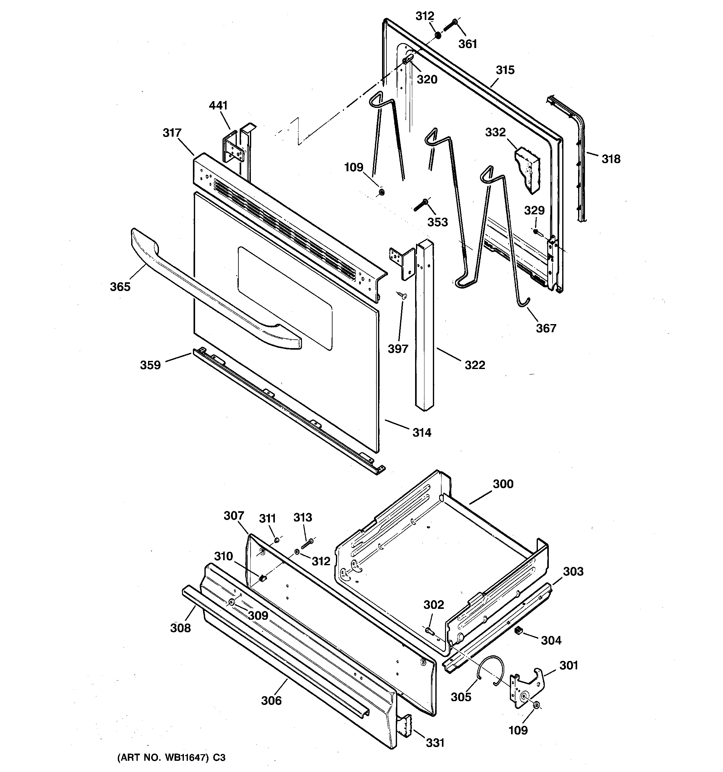 GE JGBS04BPA6WH door & drawer parts diagram