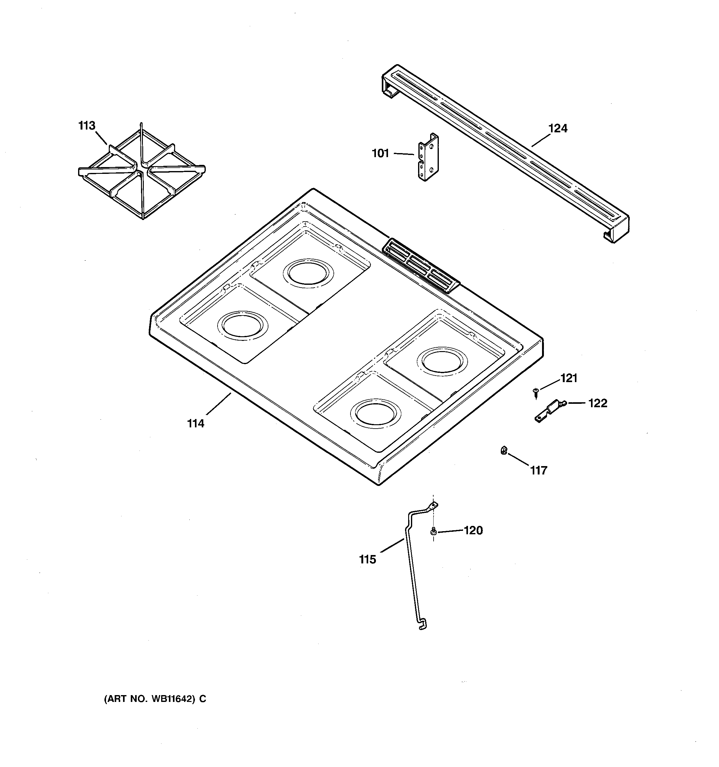 GE JGSS05BEA5BB cooktop diagram