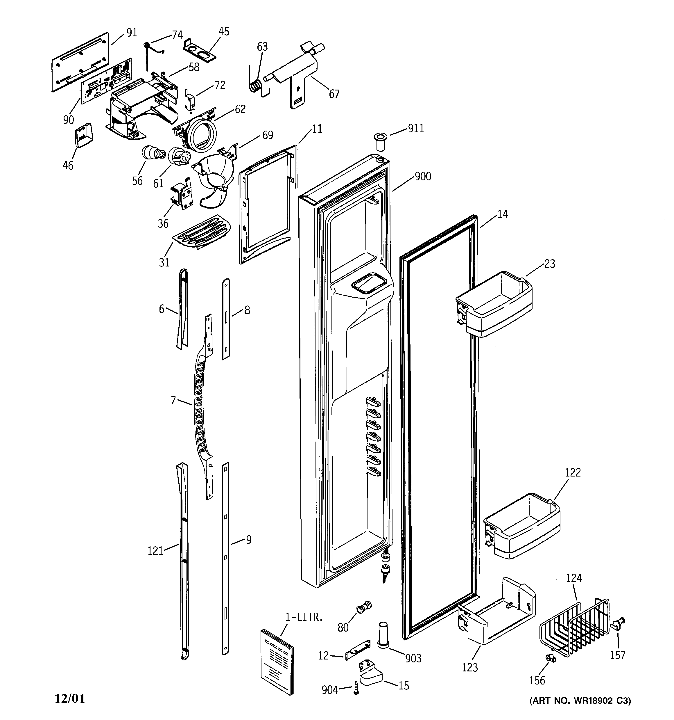 GE GCK21LEMAFCC freezer door diagram
