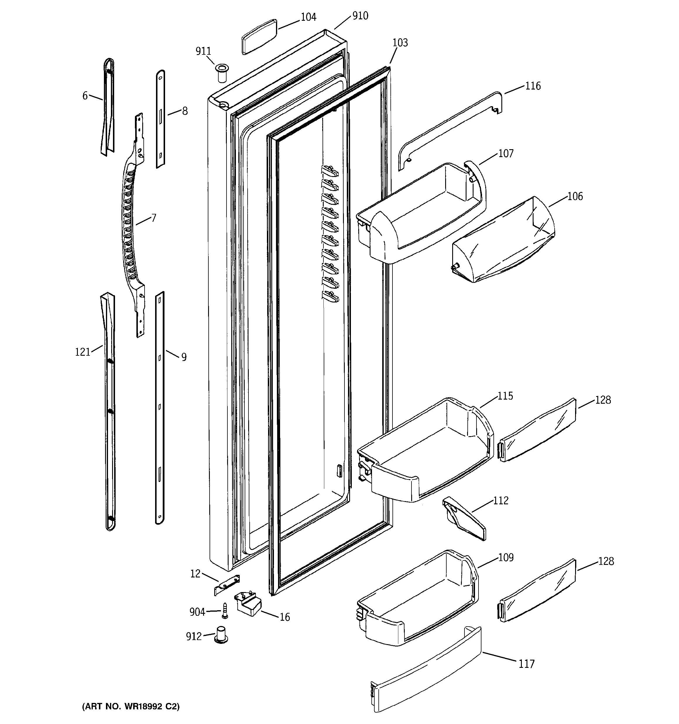 GE GCK21LEMAFCC fresh food door diagram