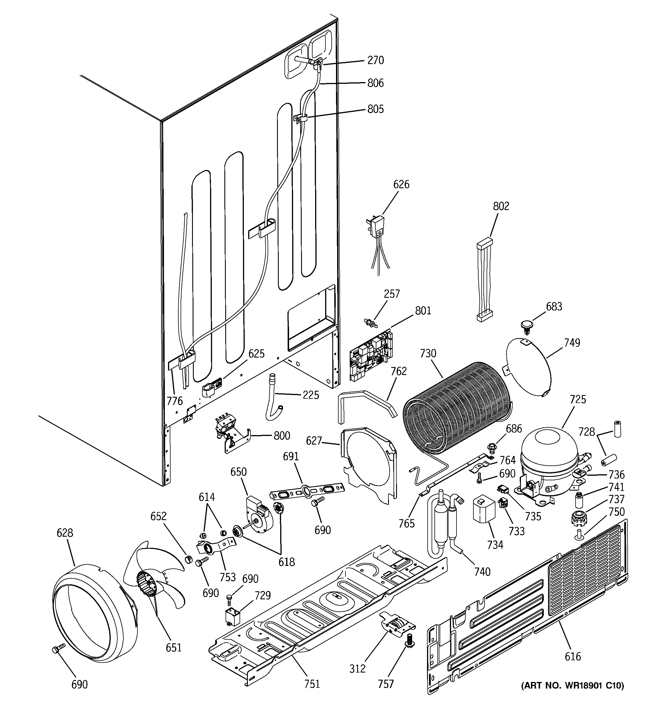 GE GCK21LEMAFCC sealed system & mother board diagram