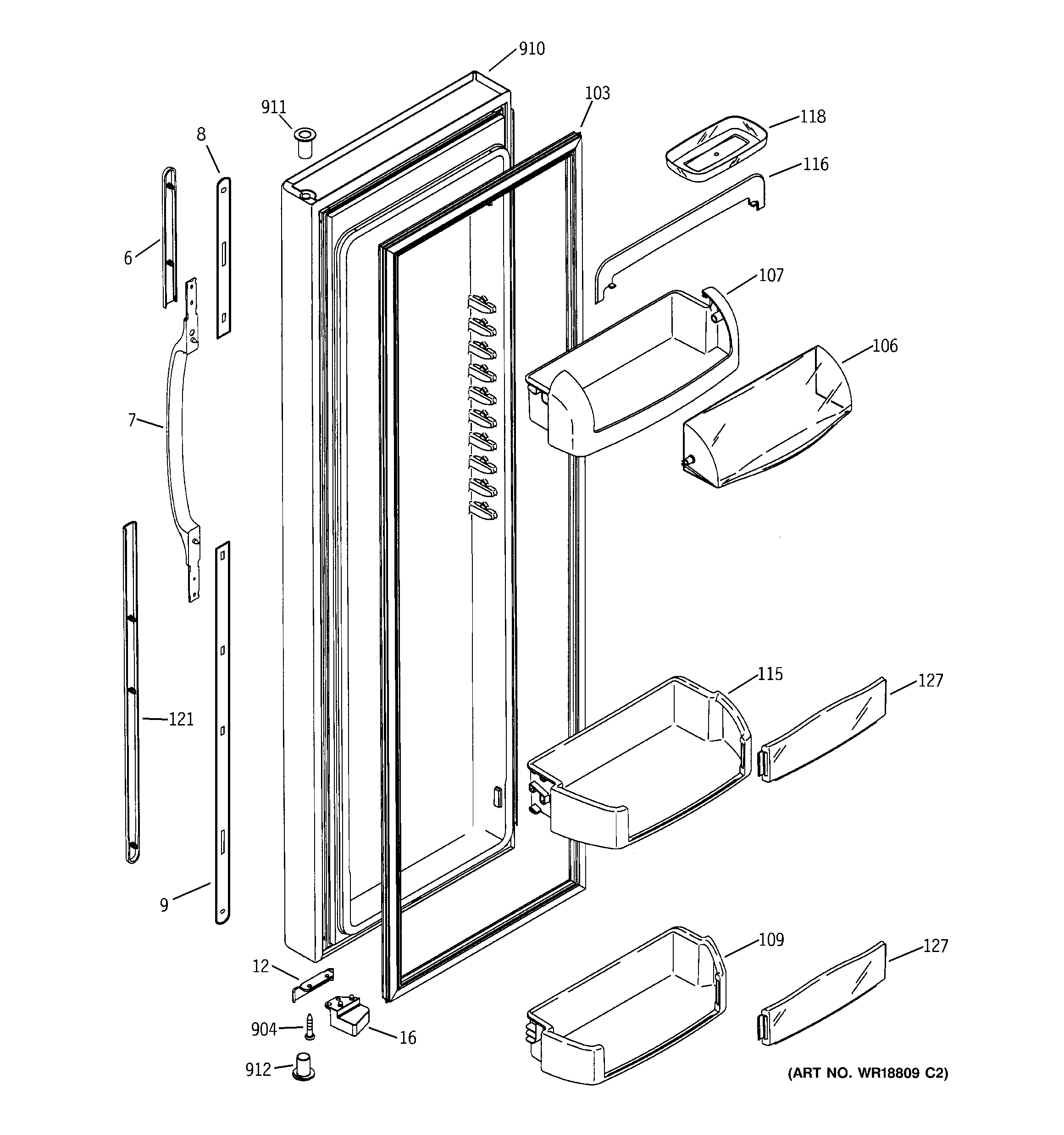 GE GSS25LSMEBS fresh food door diagram