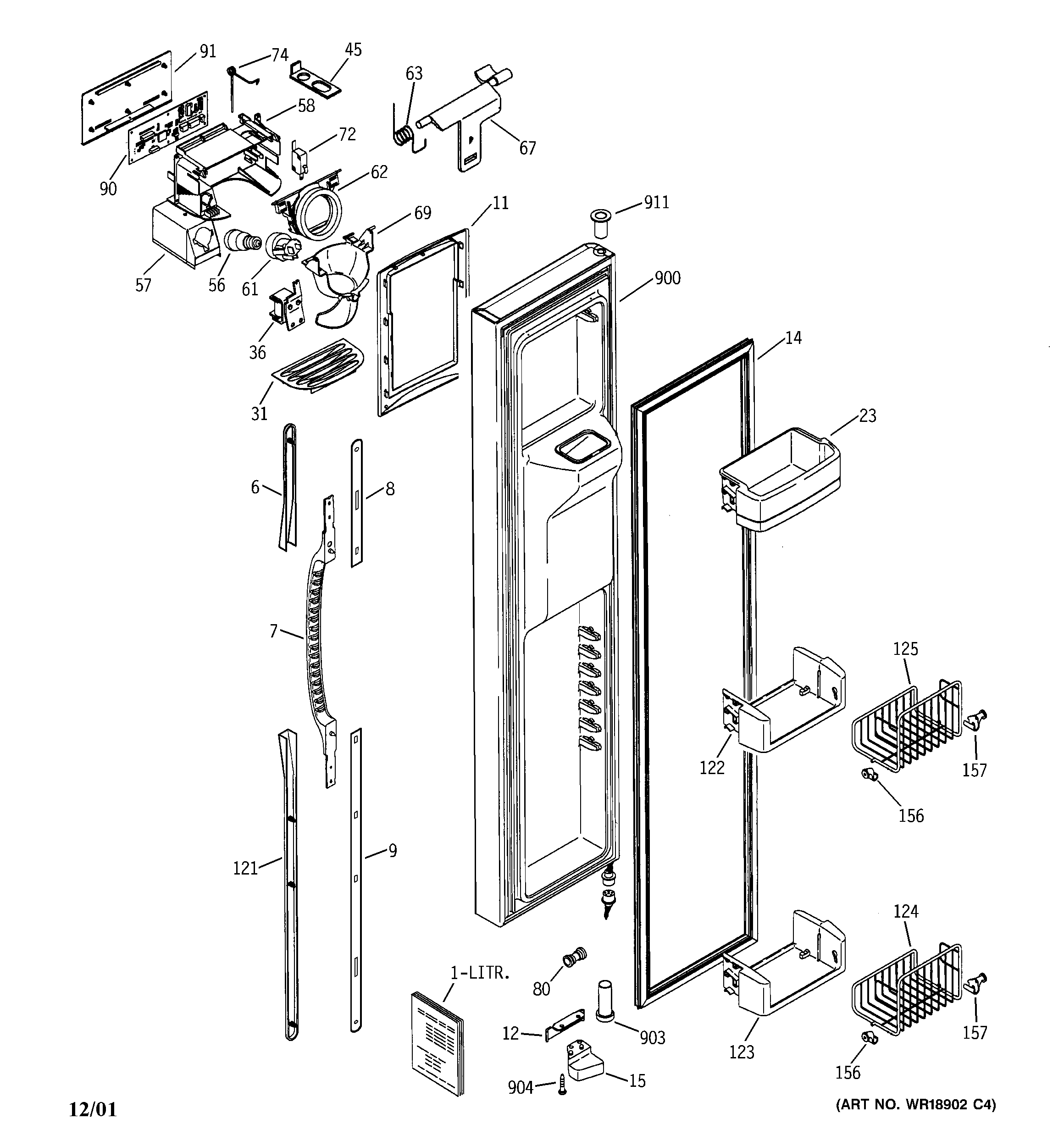 GE ESS25LGMEBB freezer door diagram