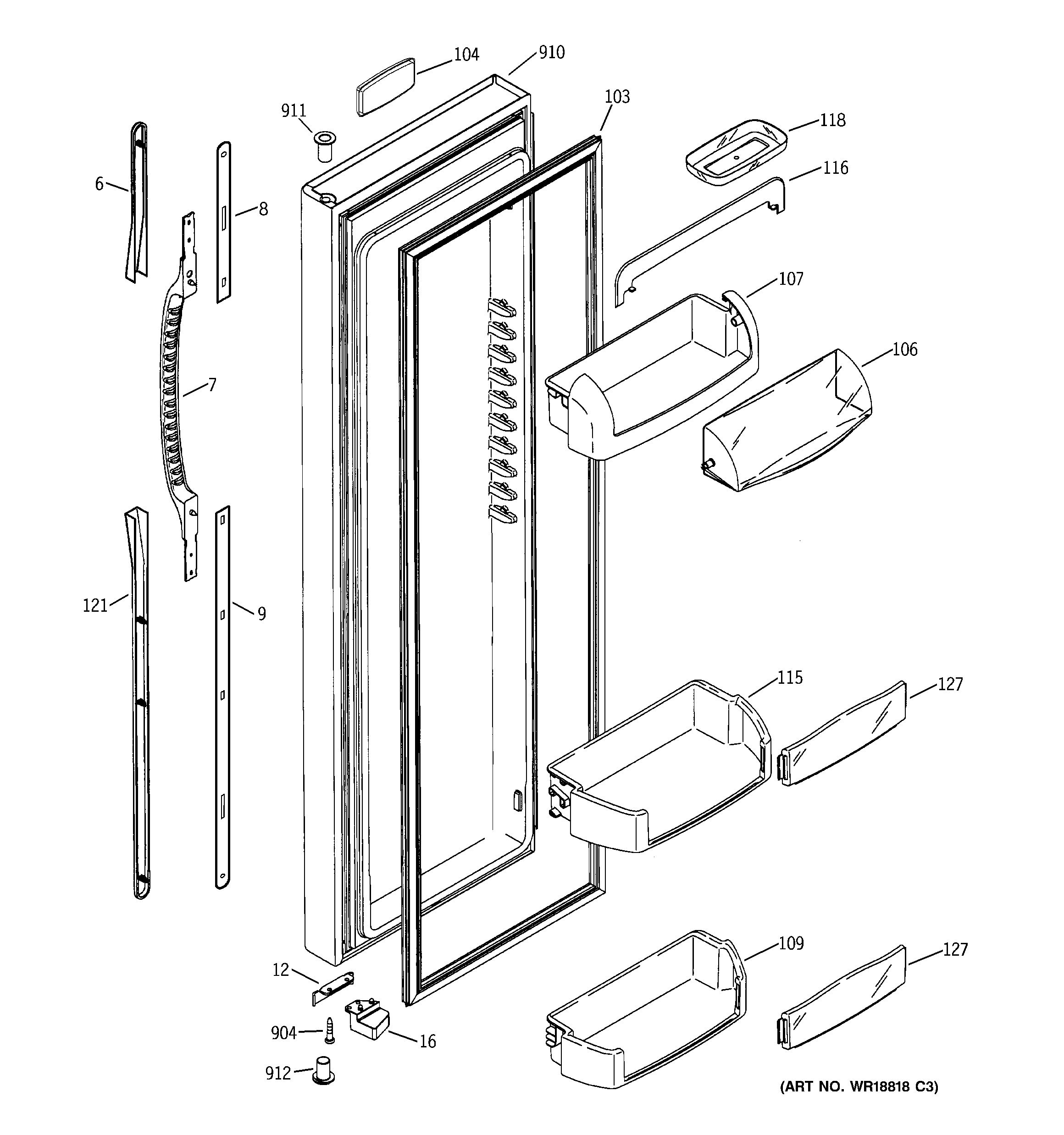 GE ESS25LGMEBB fresh food door diagram