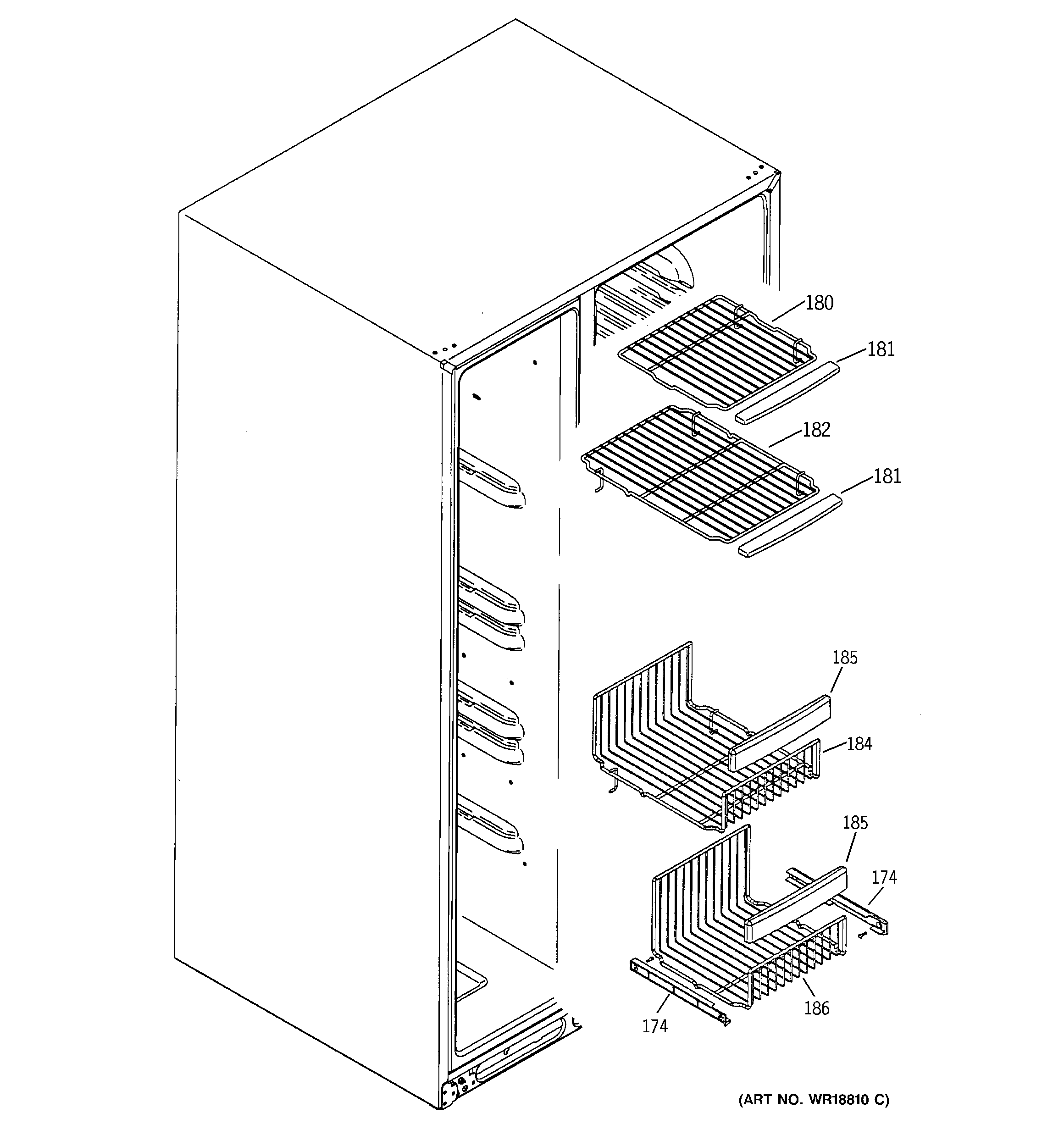GE ESS25LGMEBB freezer shelves diagram