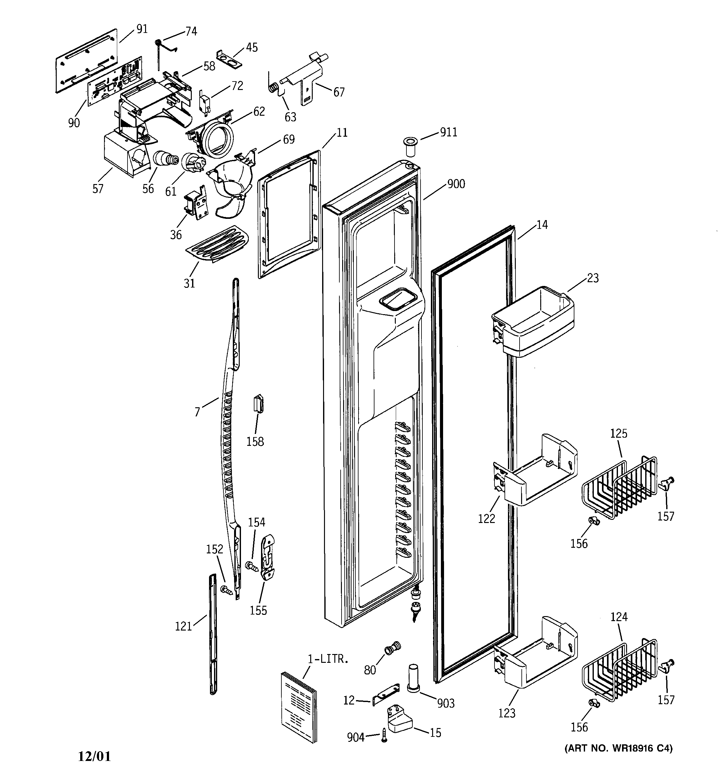 GE PSC23MGMECC freezer door diagram