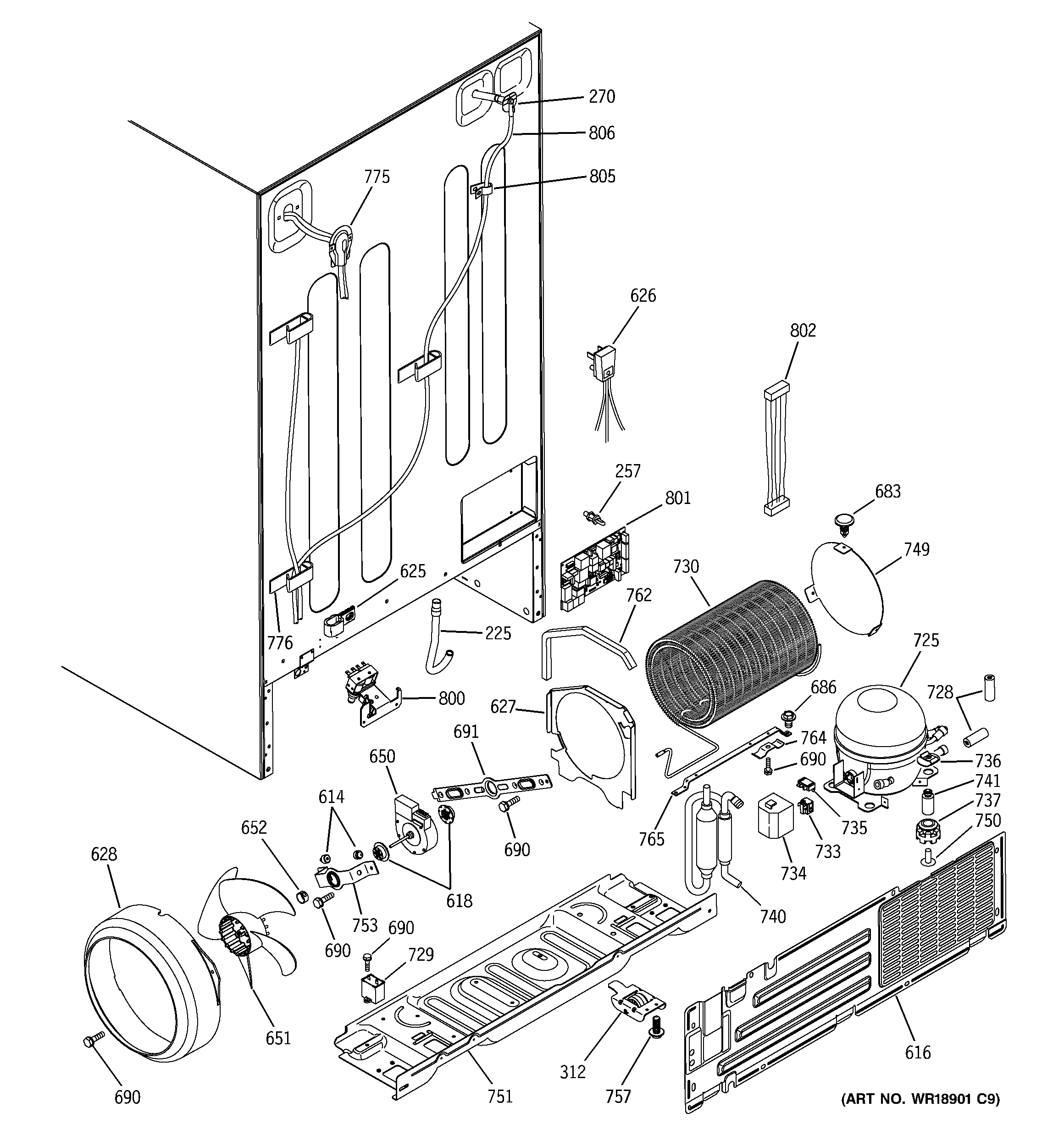 GE PSC23MGMECC sealed system & mother board diagram