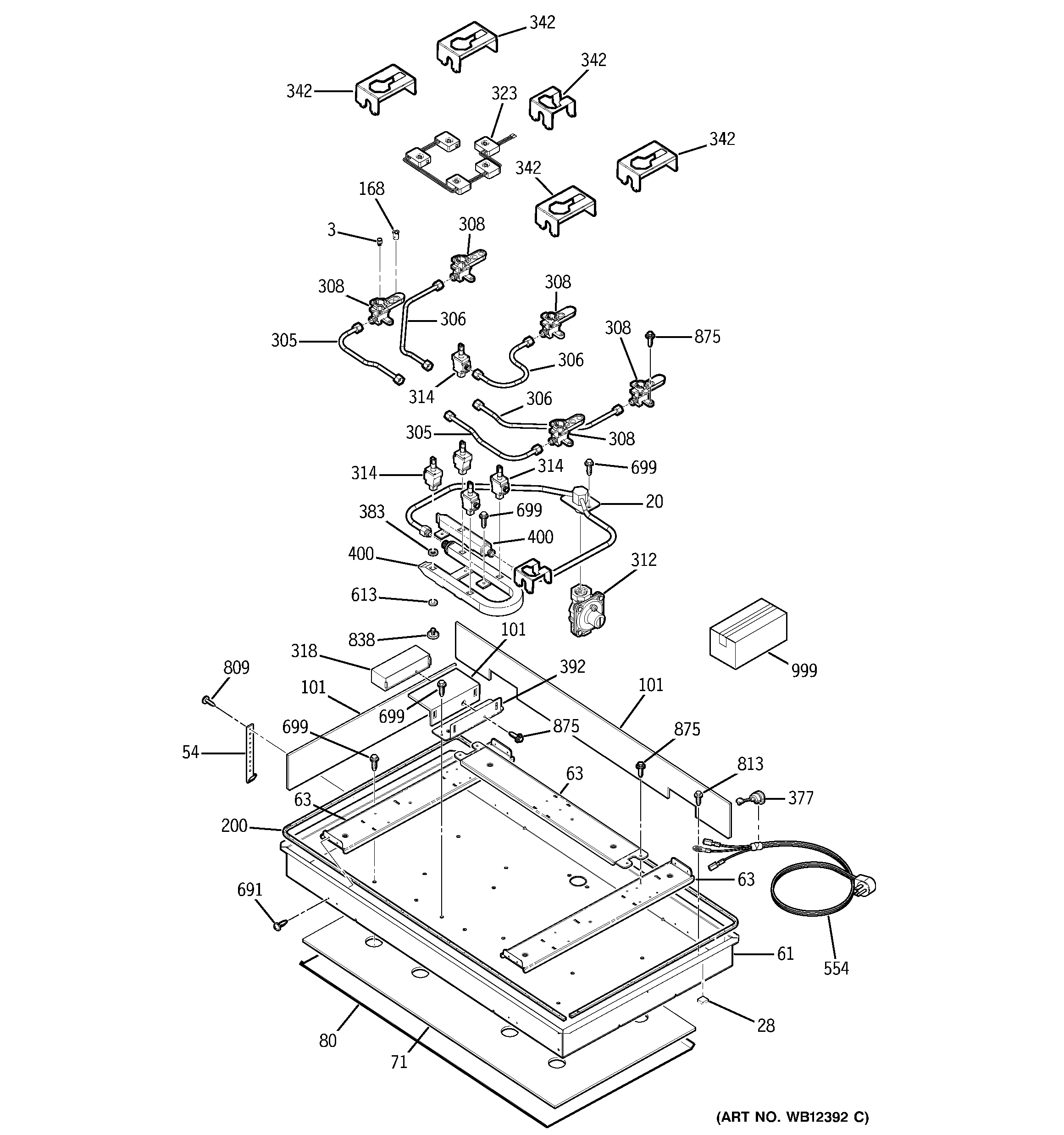 GE JGP963SEC1SS gas & burner parts diagram
