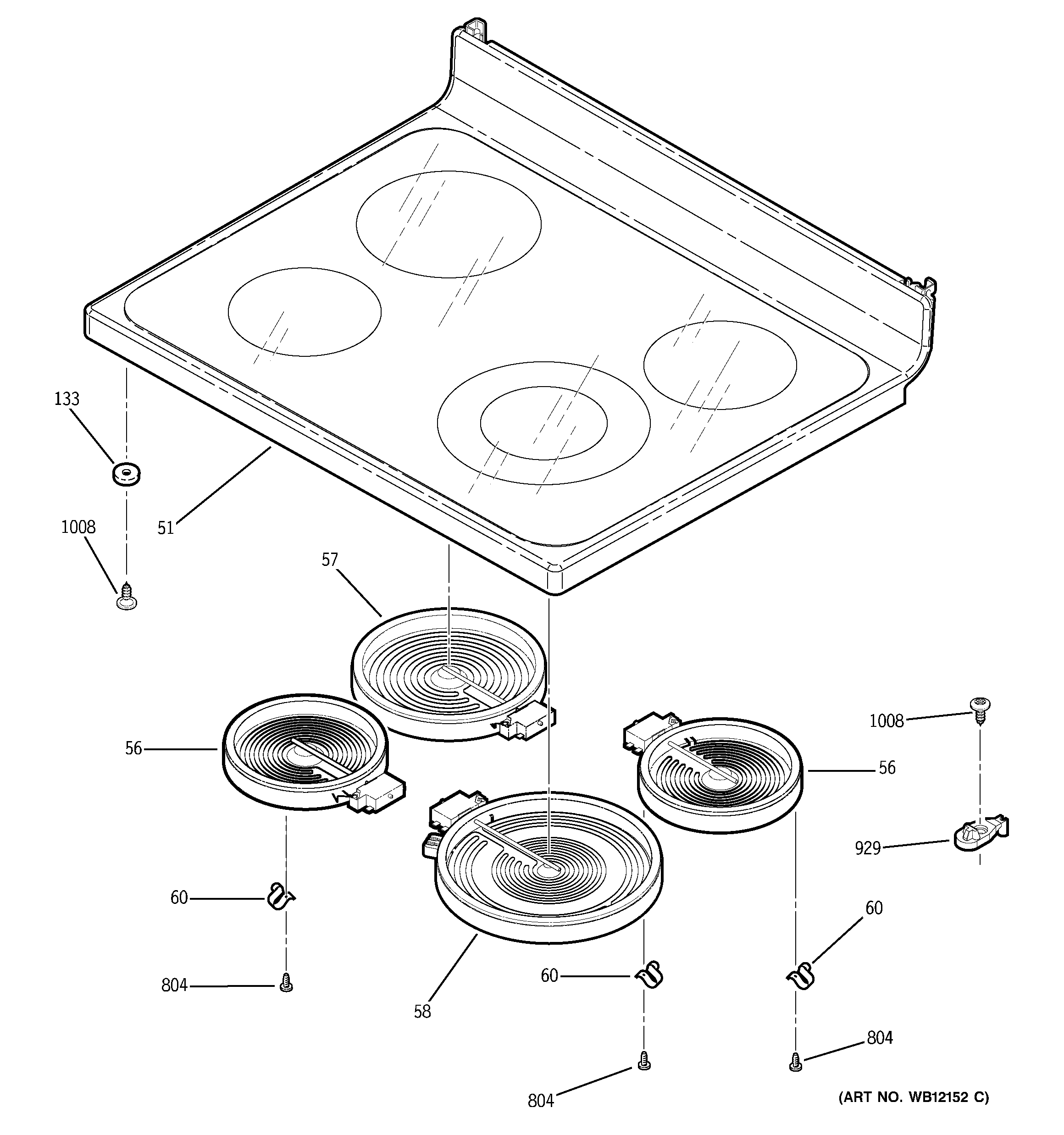 GE JBP85BB4BB cooktop diagram