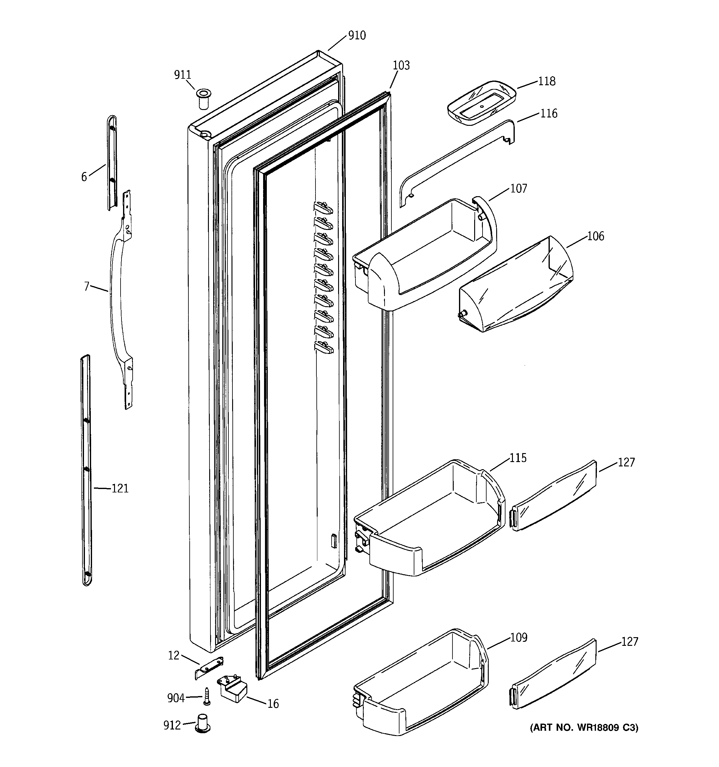 GE GSS25LGMEBB fresh food door diagram