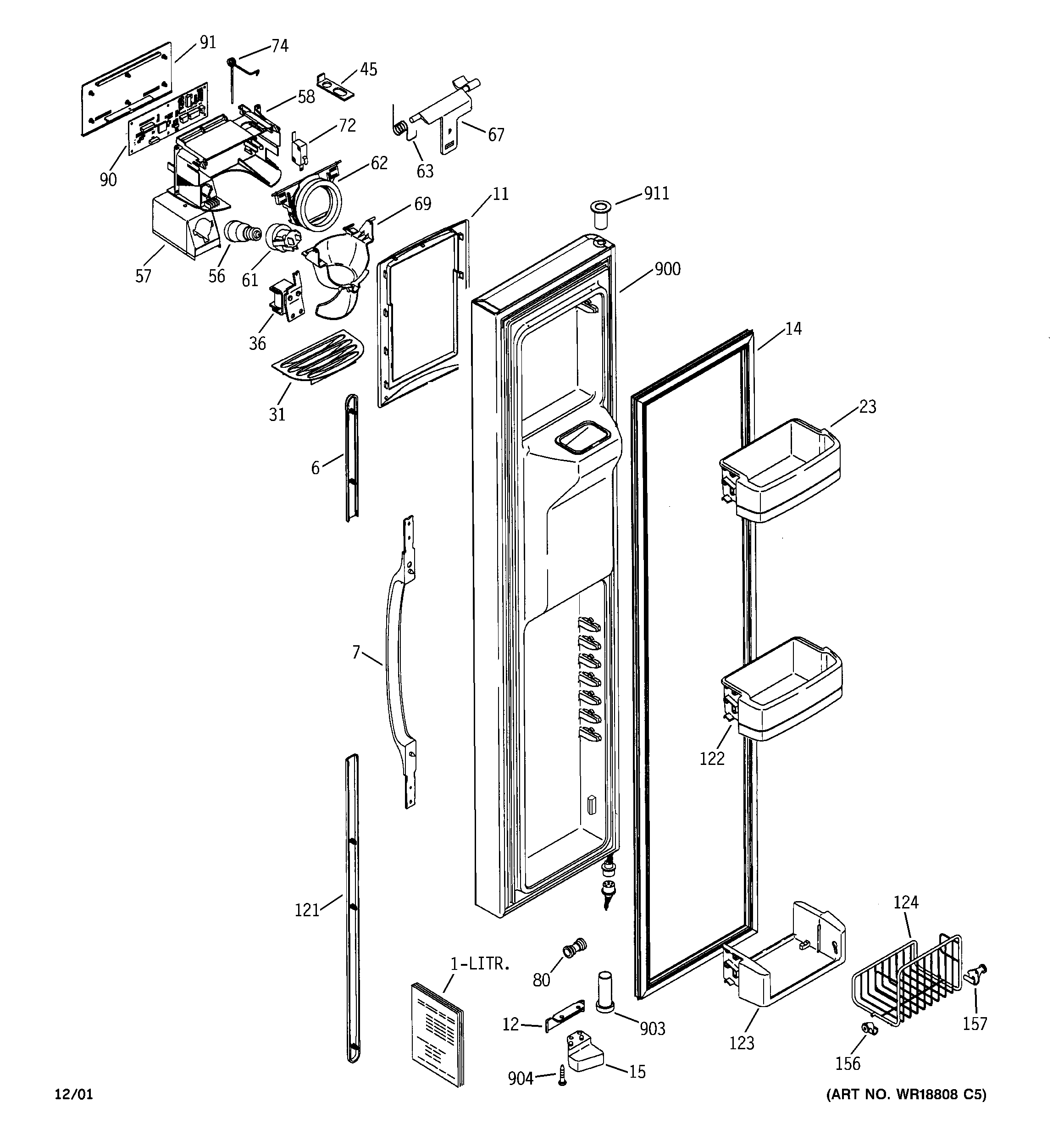 GE GSS25TGMEBB freezer door diagram
