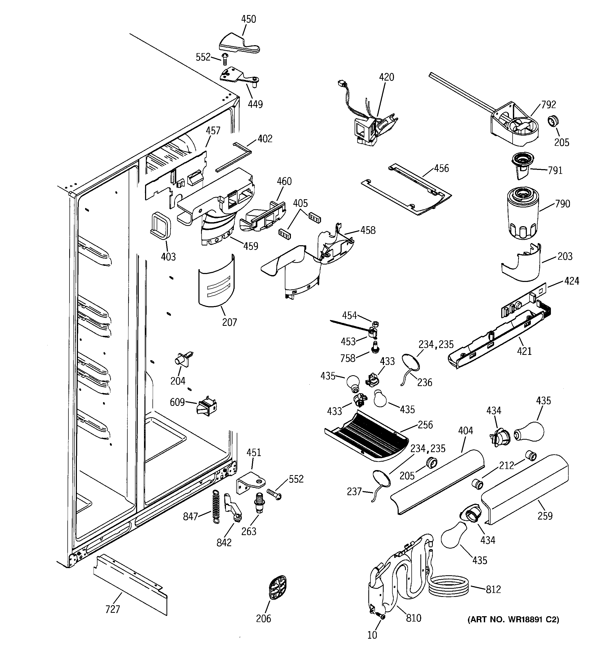 GE GSS25TGMEBB fresh food section diagram