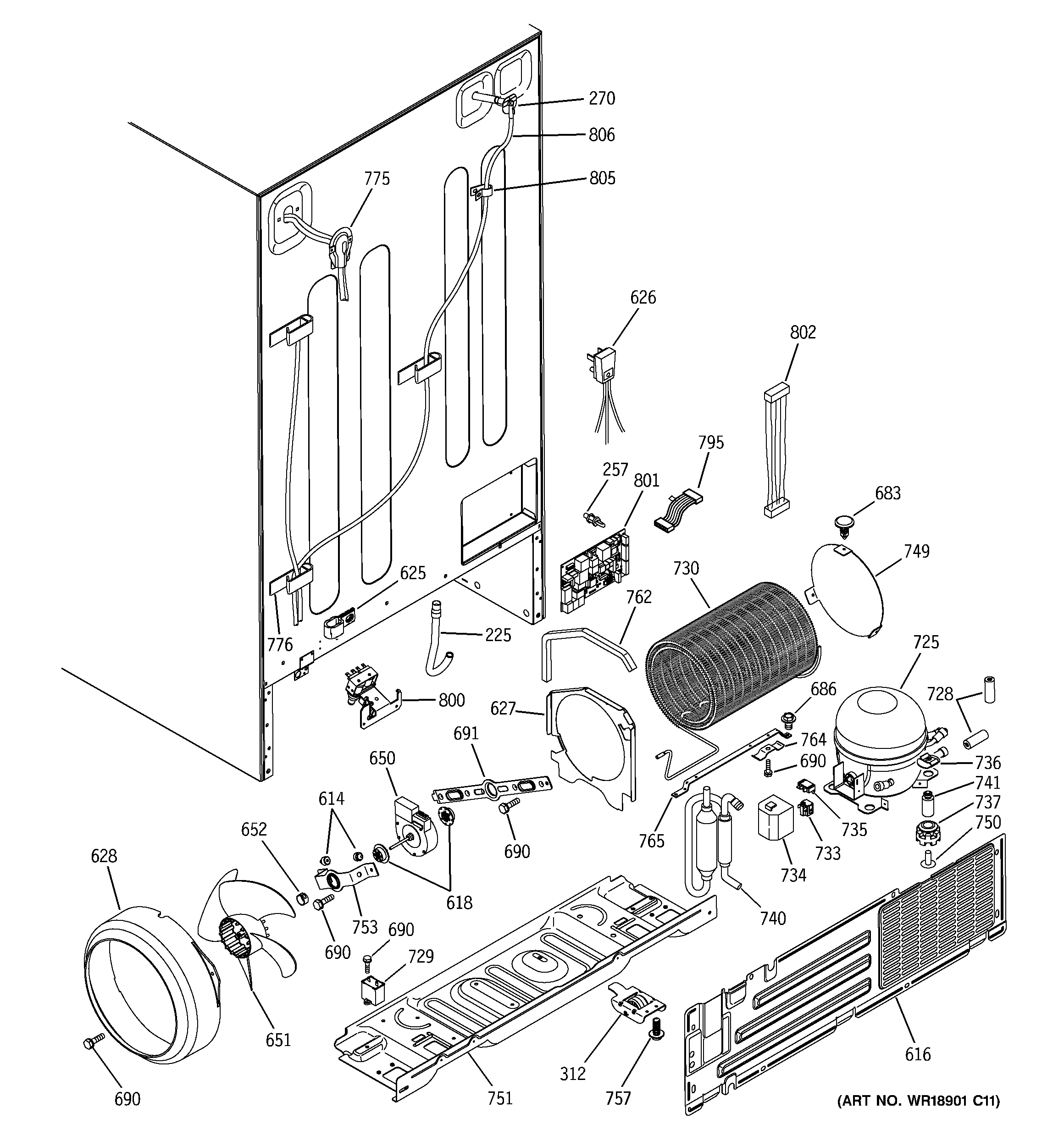 GE GSS25TGMEBB sealed system & mother board diagram