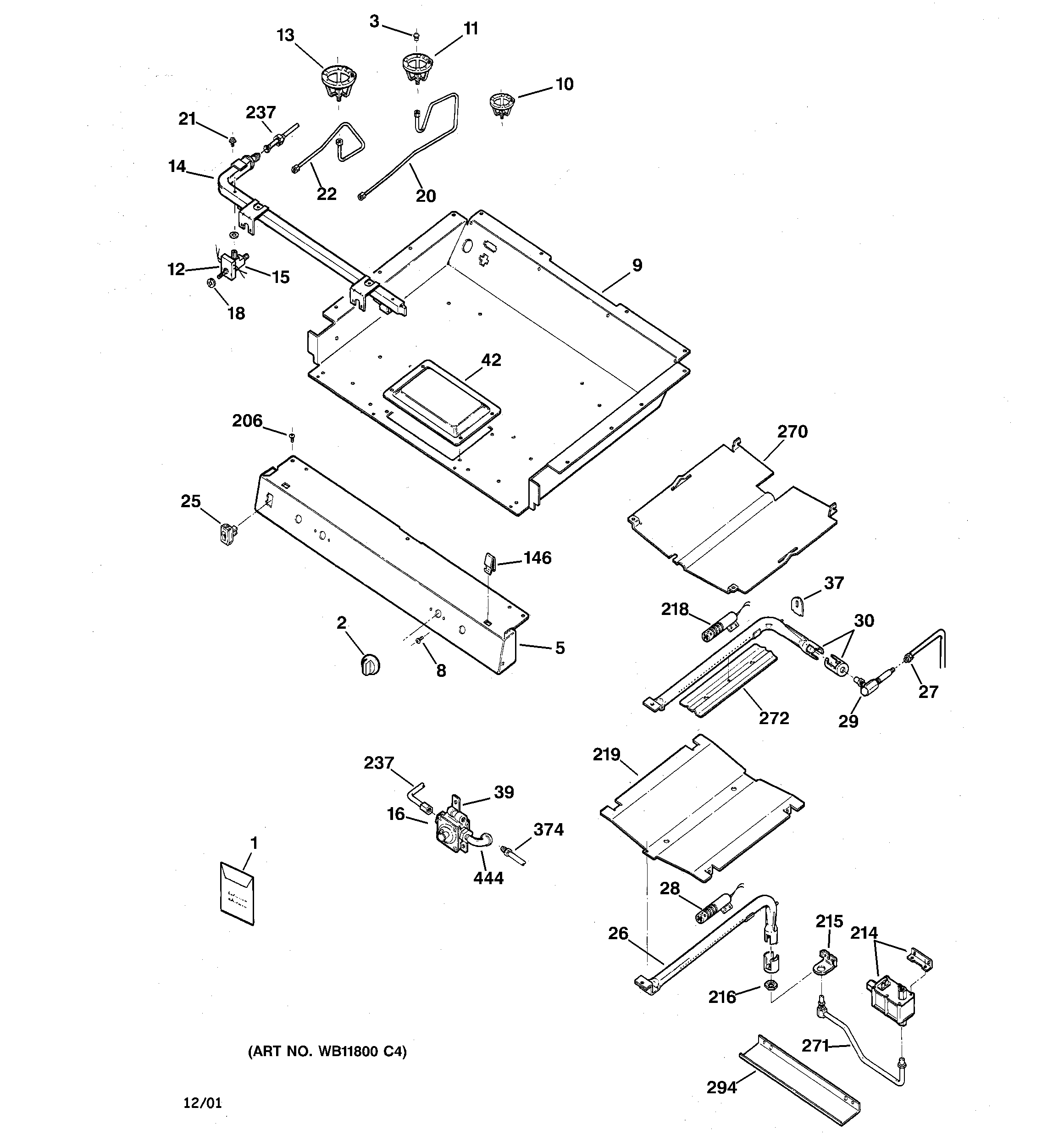 GE JGBP35DED2CC gas & burner parts diagram