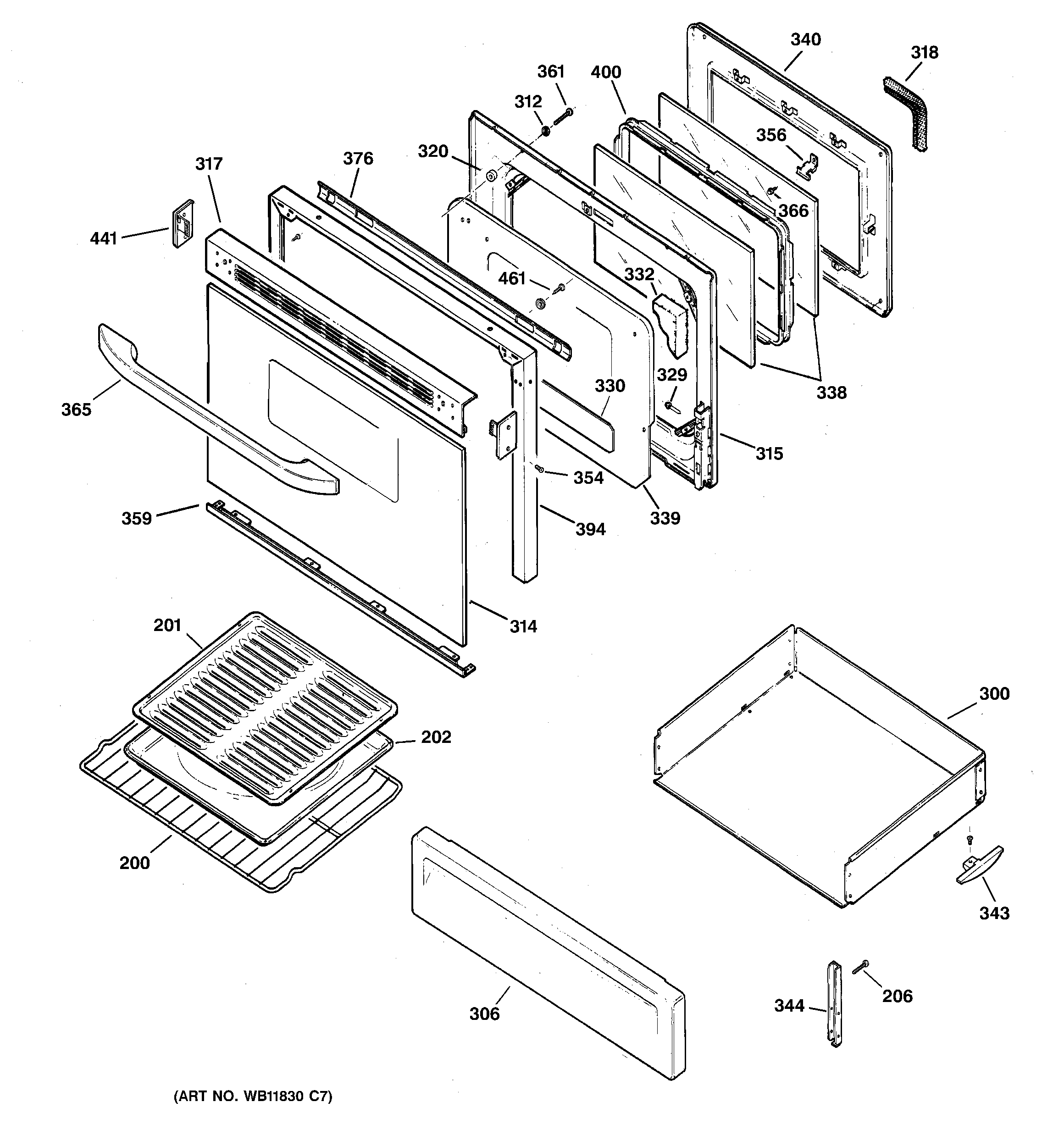 GE JGBP35DED2CC door & drawer parts diagram