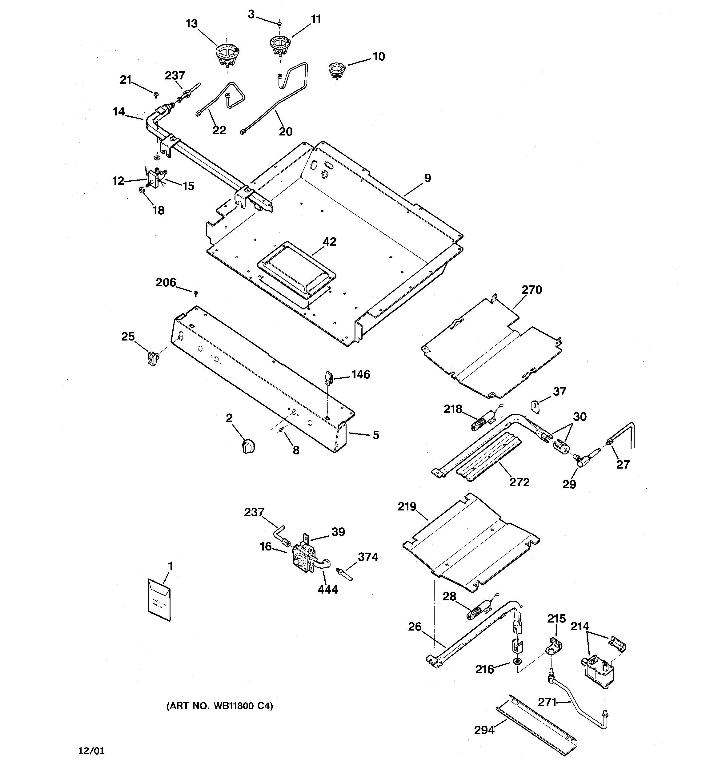 GE JGBP40BEC1CT gas & burner parts diagram
