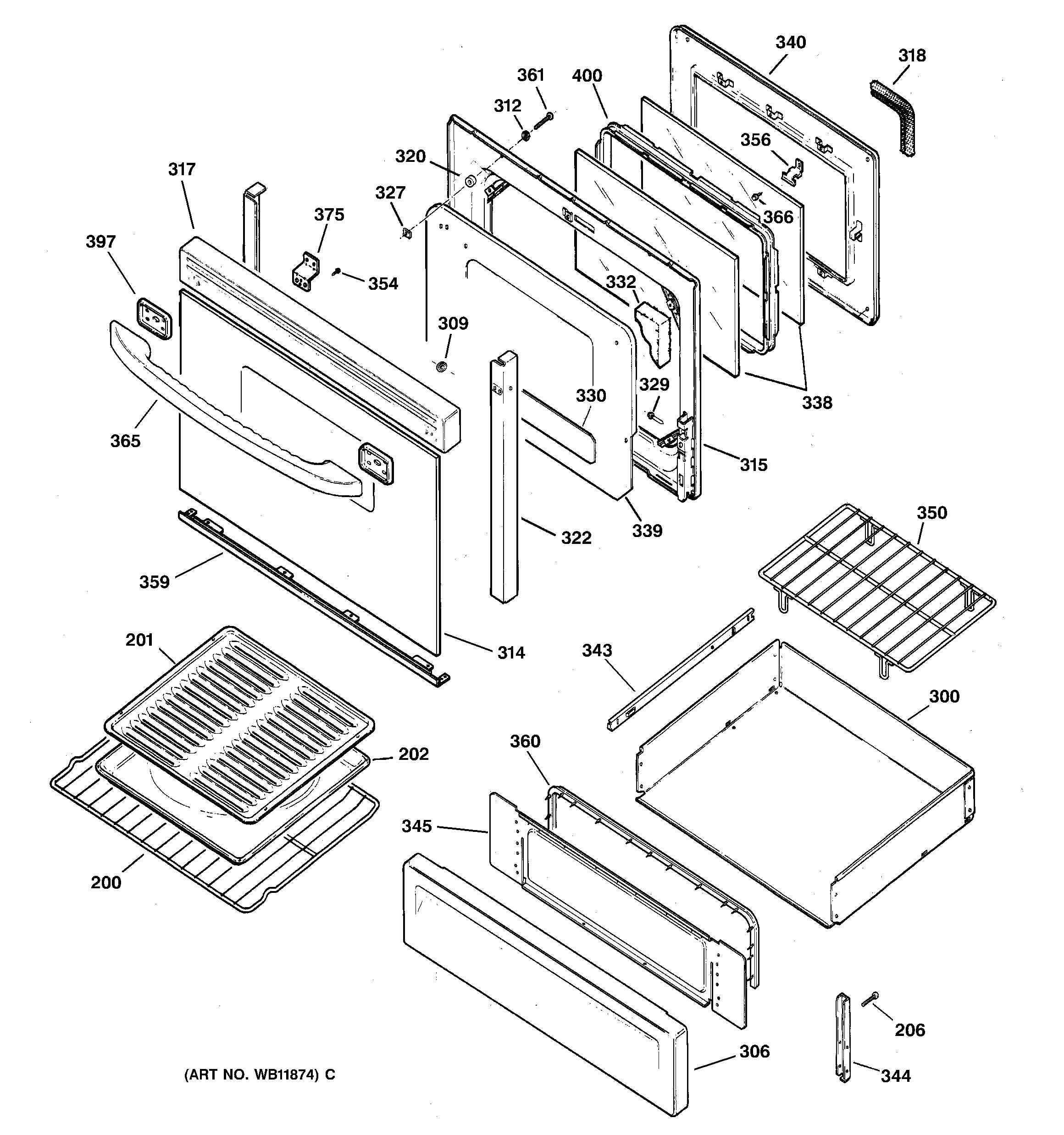 GE JGBP79CEB4CC door & drawer parts diagram