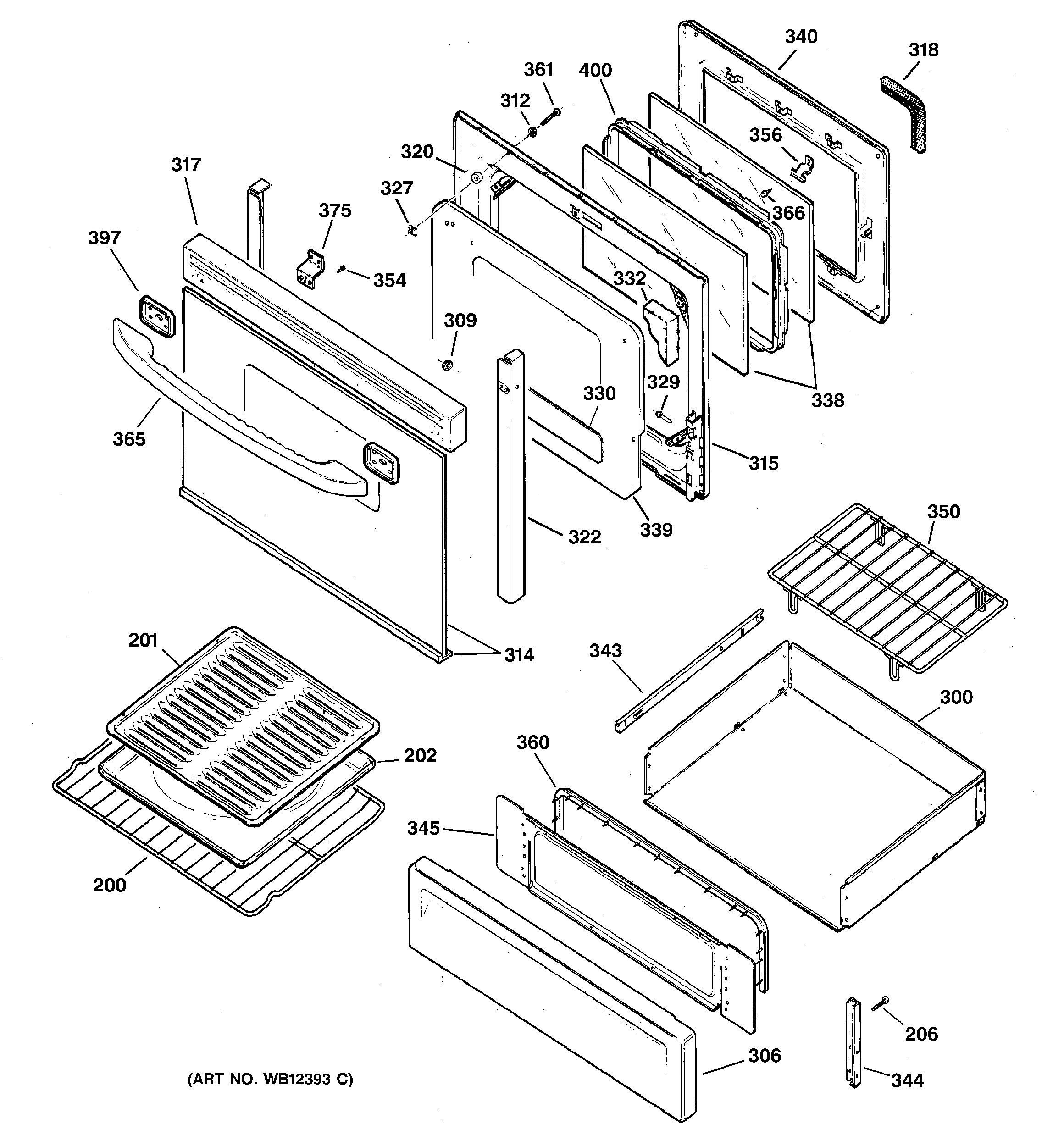 GE JGBP79MEB2BC door & drawer parts diagram