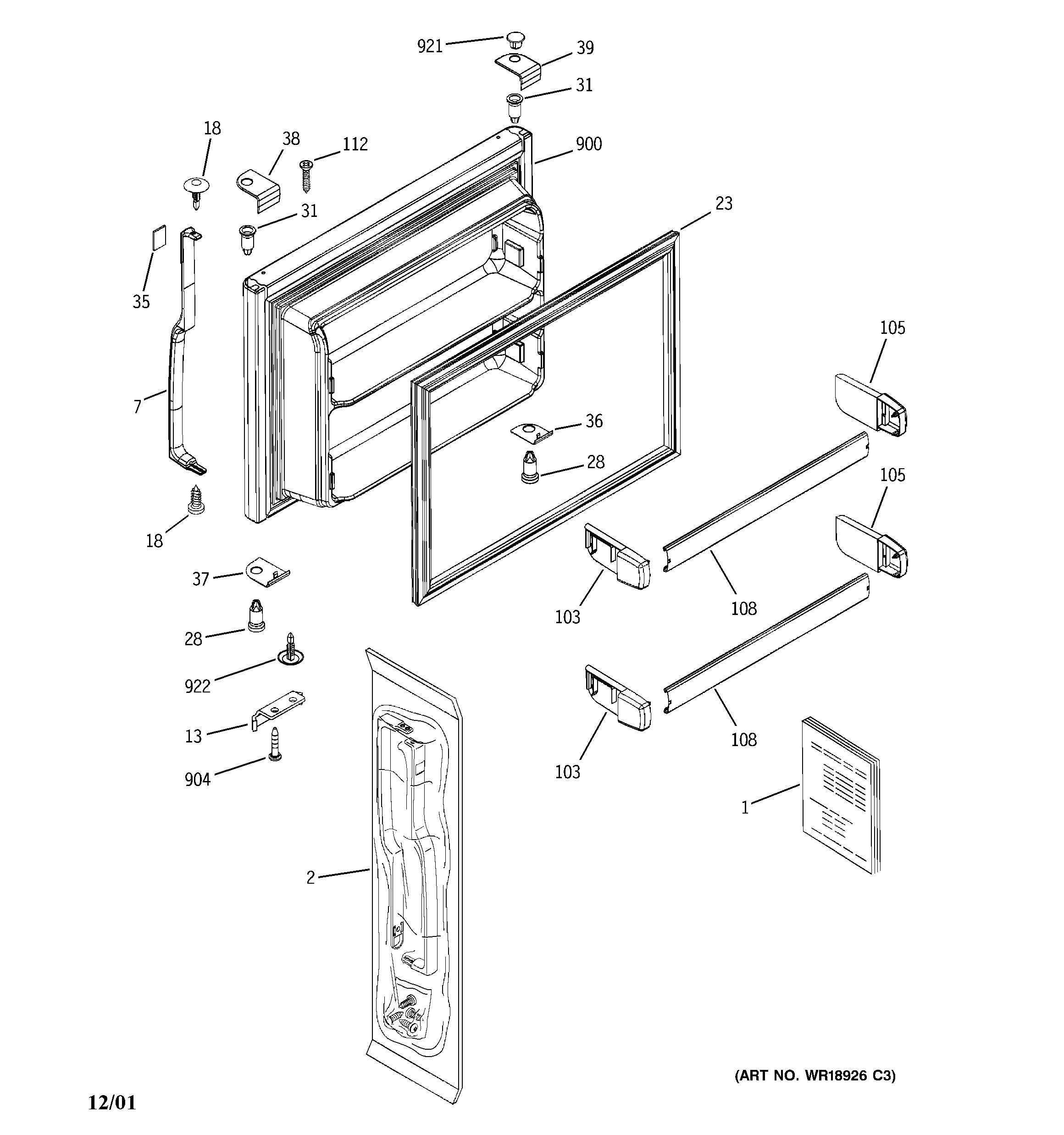 GE GTS22IBMARWW freezer door diagram