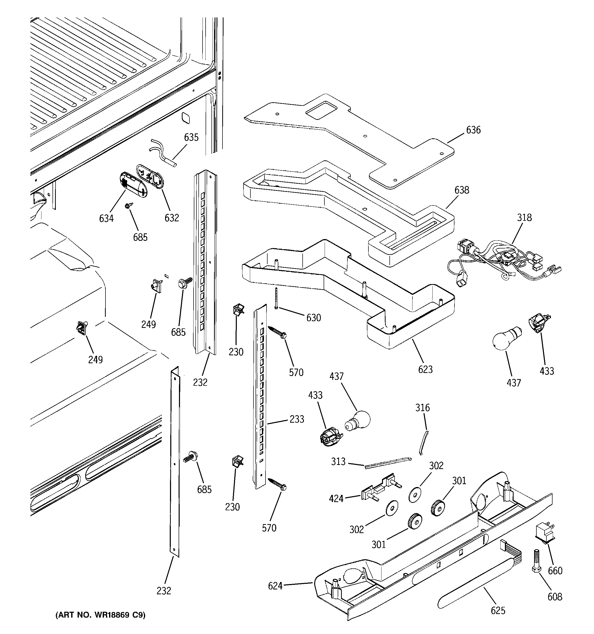GE GTS22IBMARWW fresh food section diagram