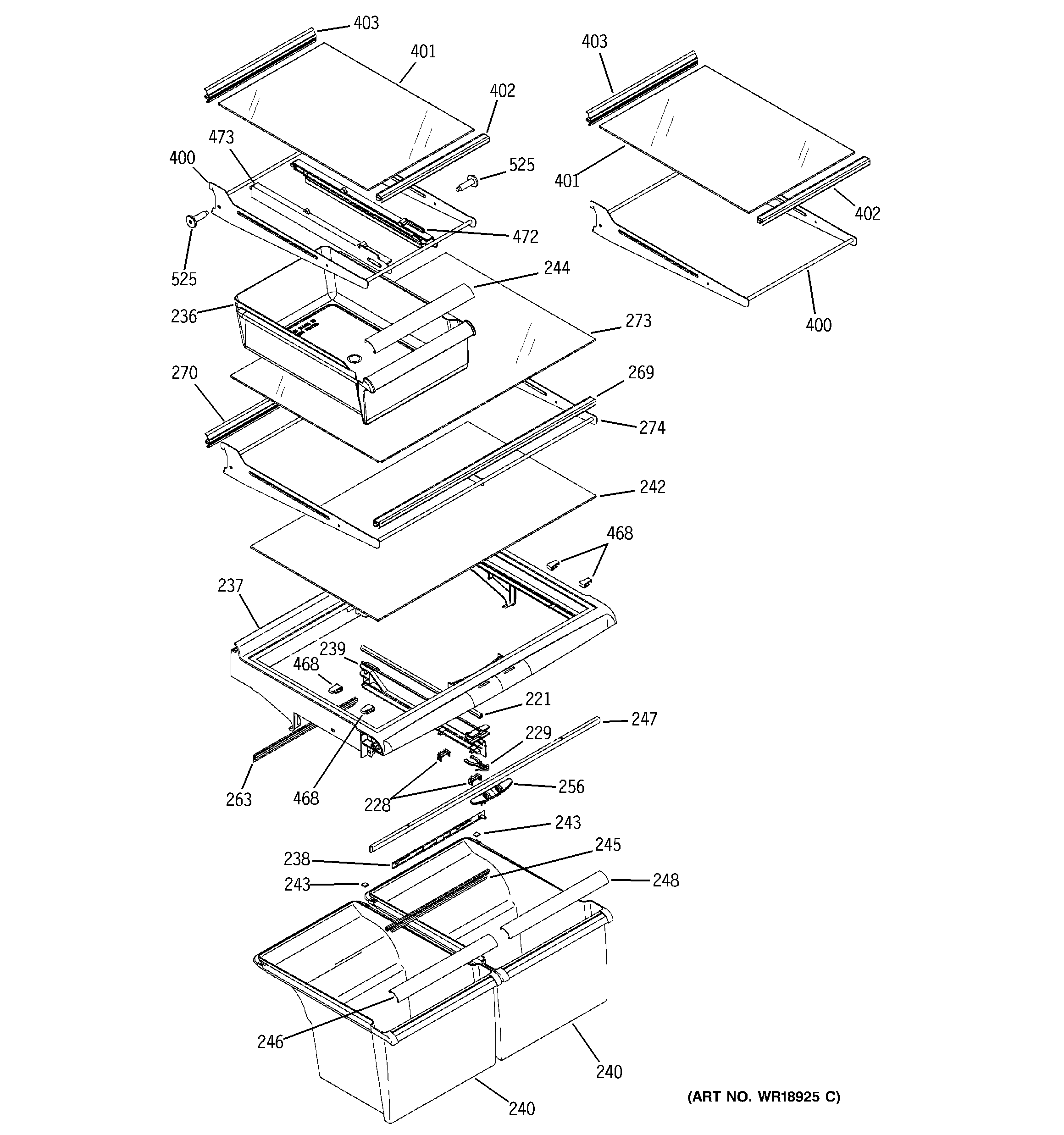 GE GTS22IBMARWW fresh food shelves diagram