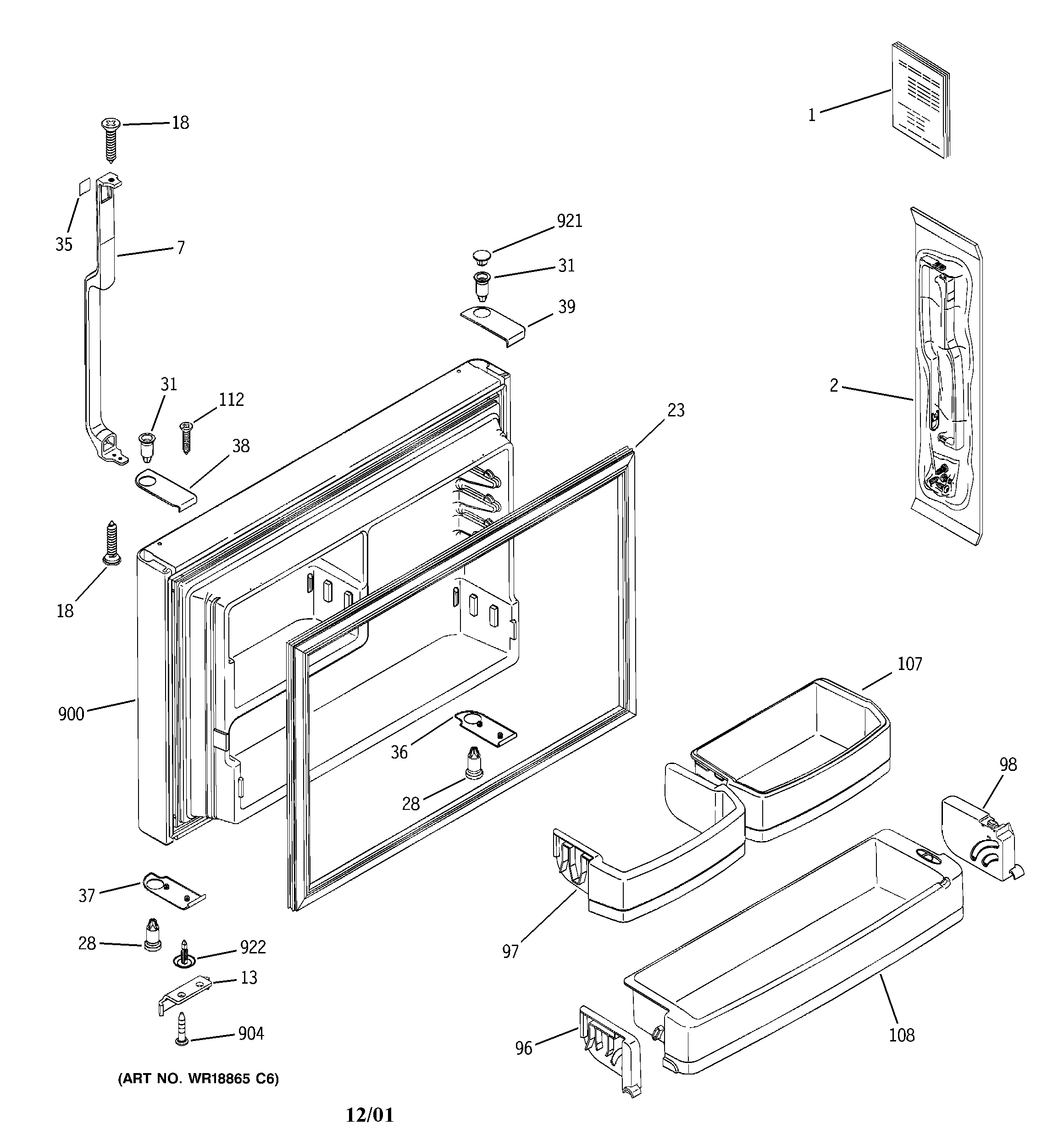 GE GTS22KBMARCC freezer door diagram