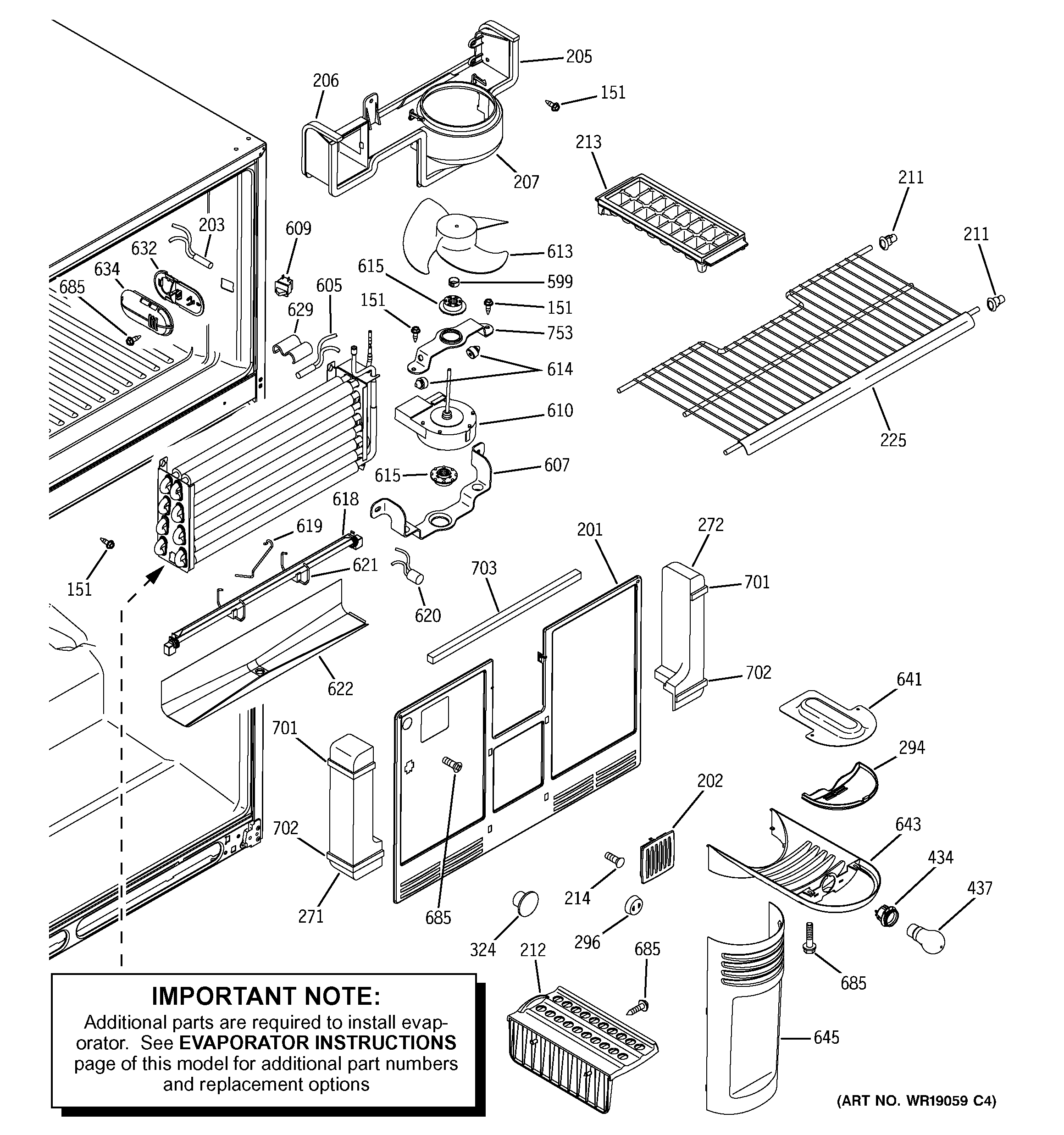 GE GTS22KBMARCC freezer section diagram