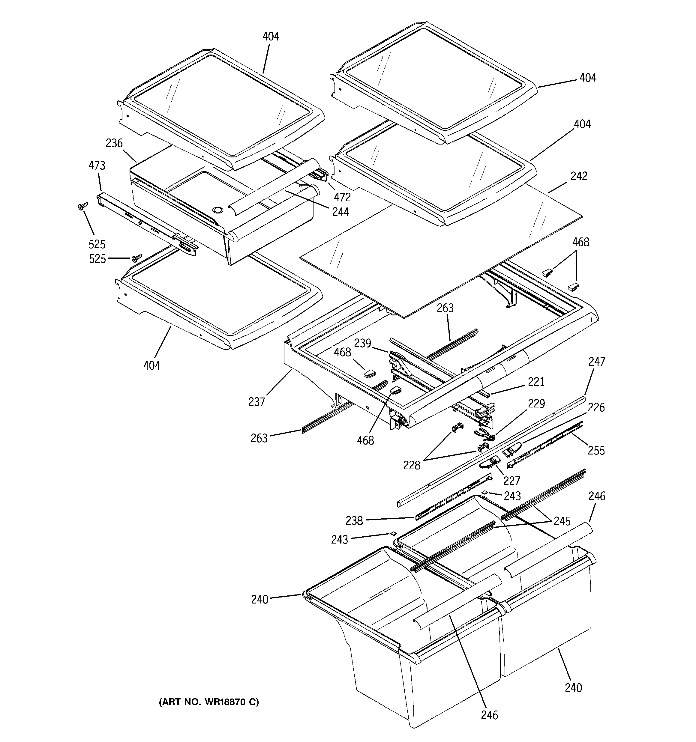 GE GTS22KBMARCC fresh food shelves diagram