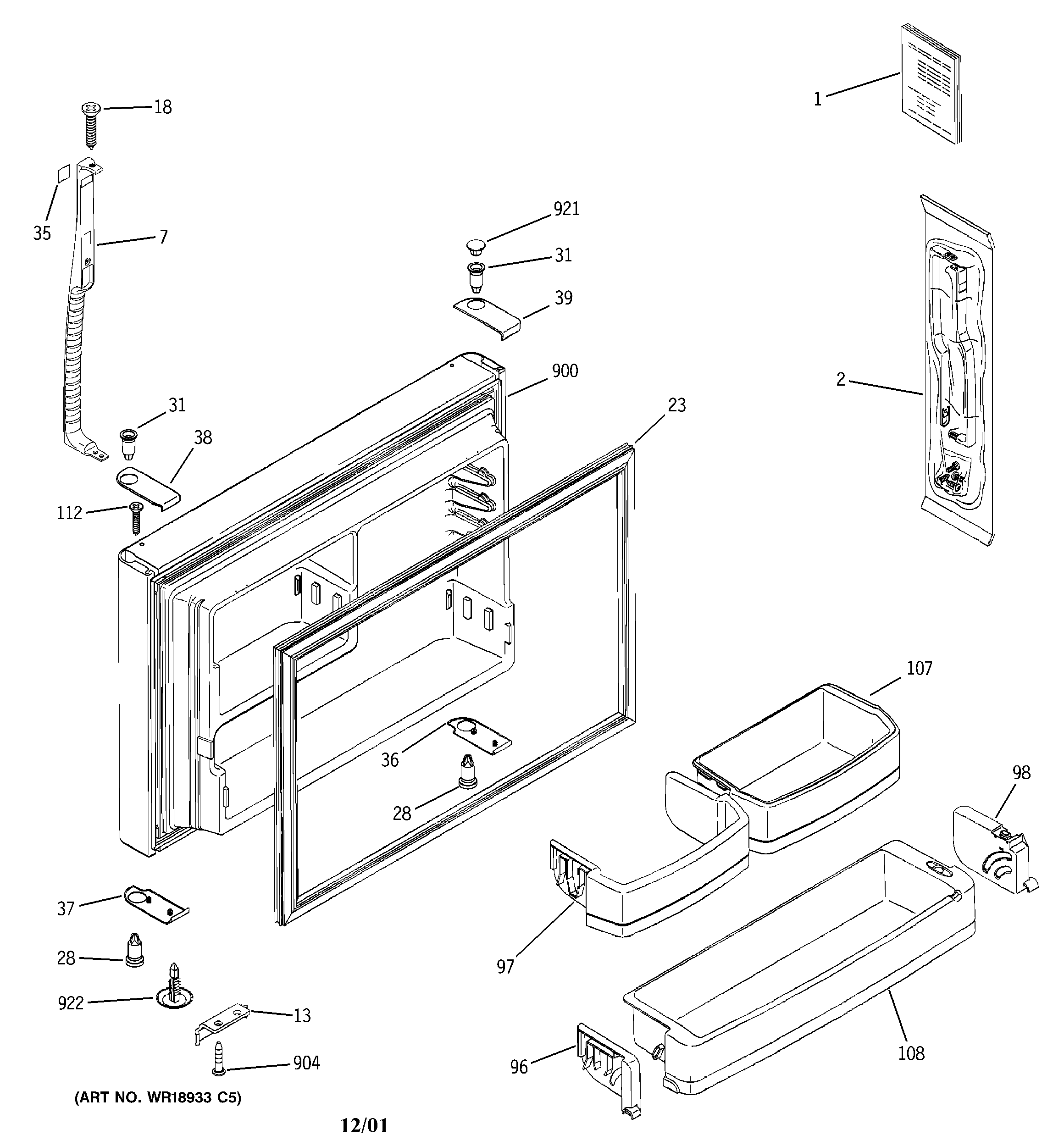 GE GTS22QBMARCC freezer door diagram