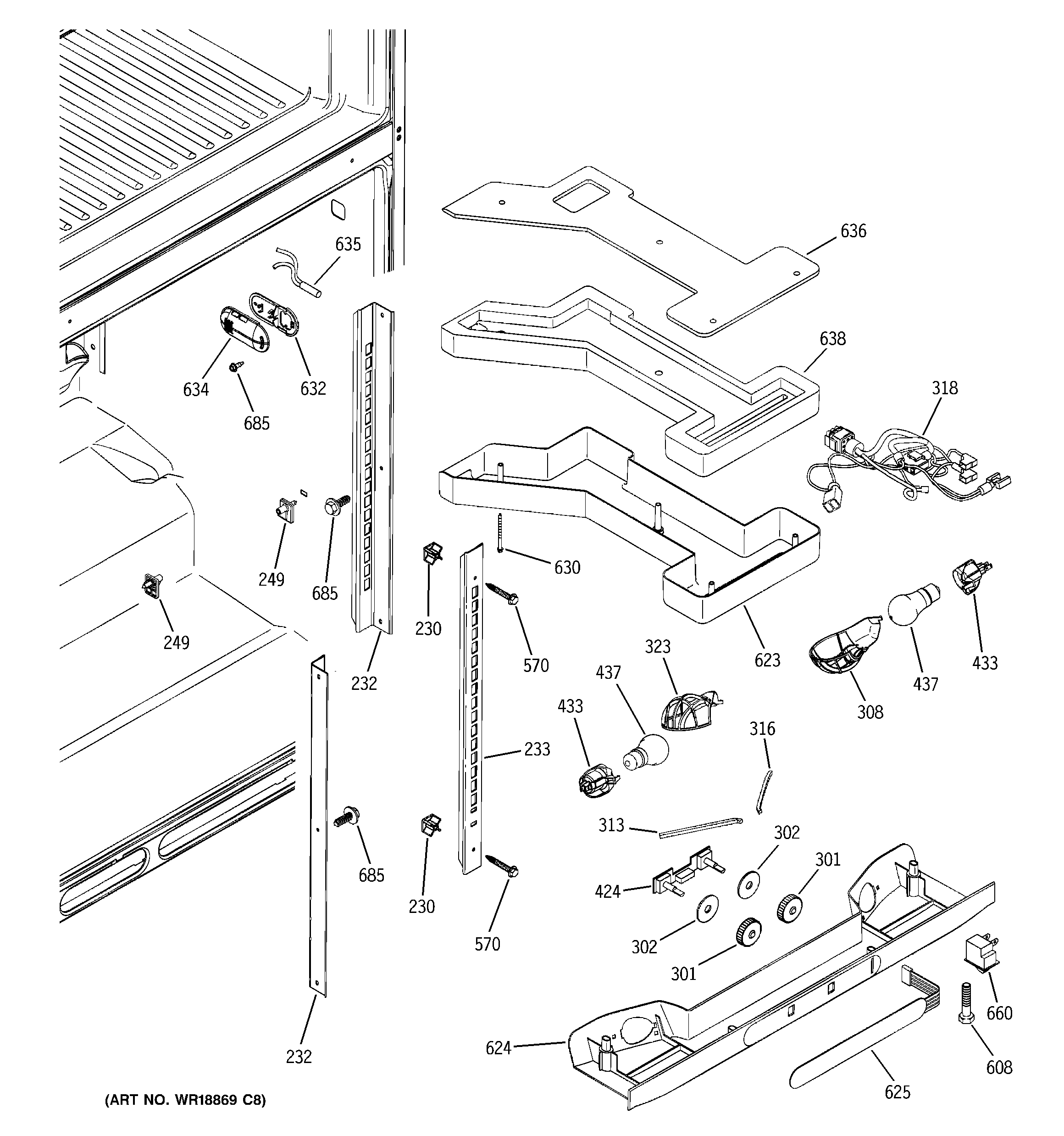 GE GTS22QBMARCC fresh food section diagram
