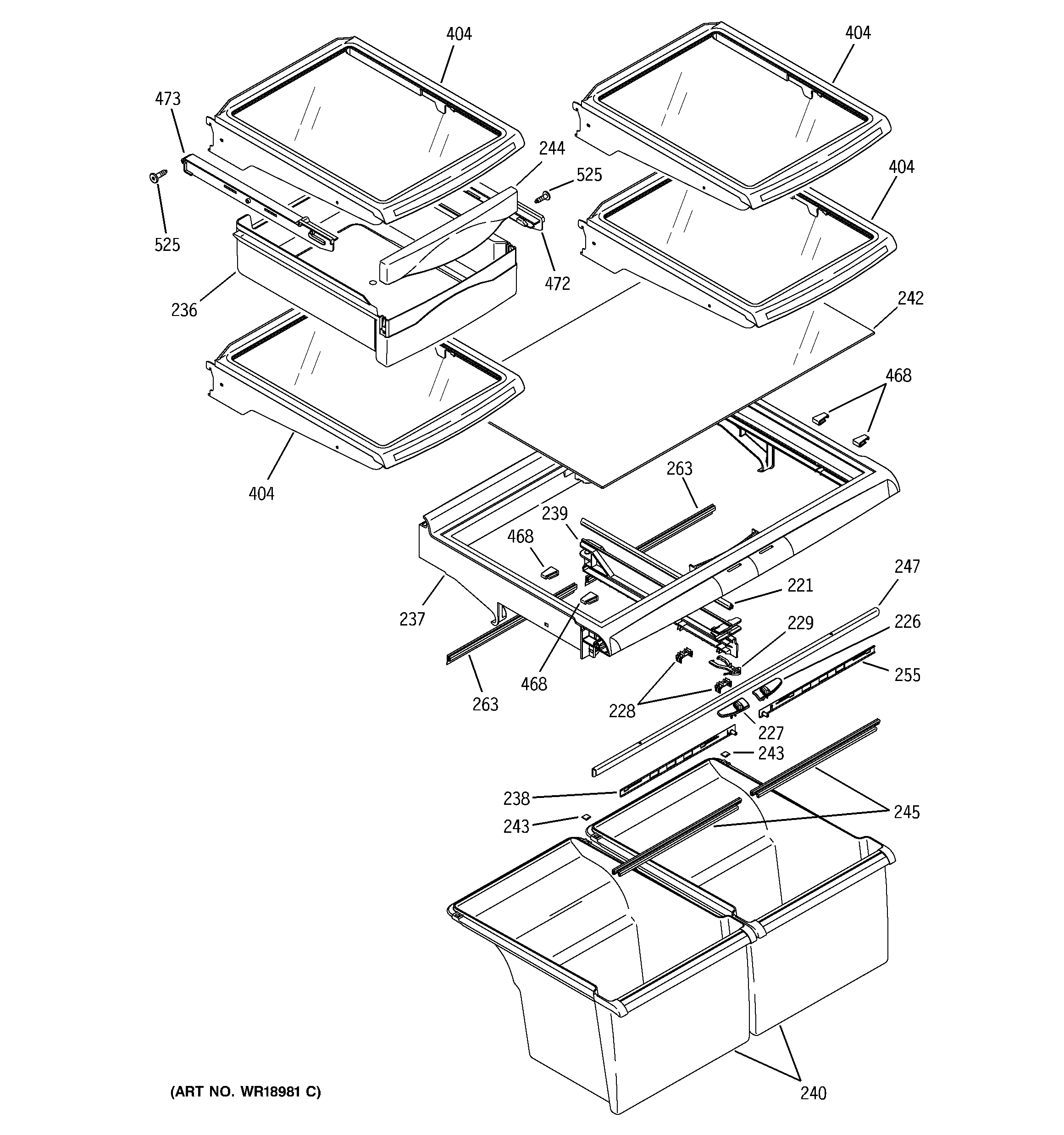 GE GTS22QBMARCC fresh food shelves diagram