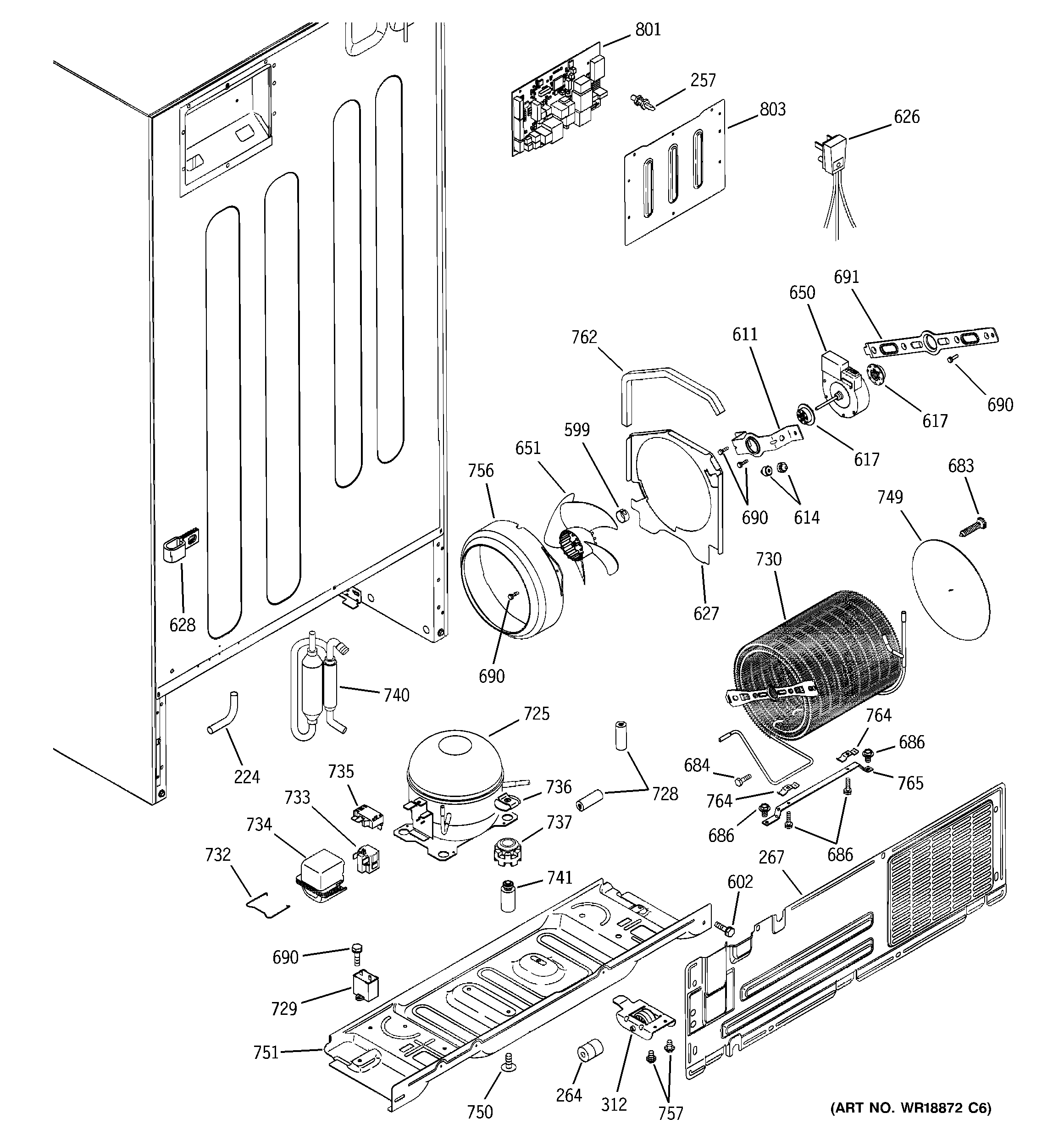 GE GTS22QBMARCC sealed system & mother board diagram