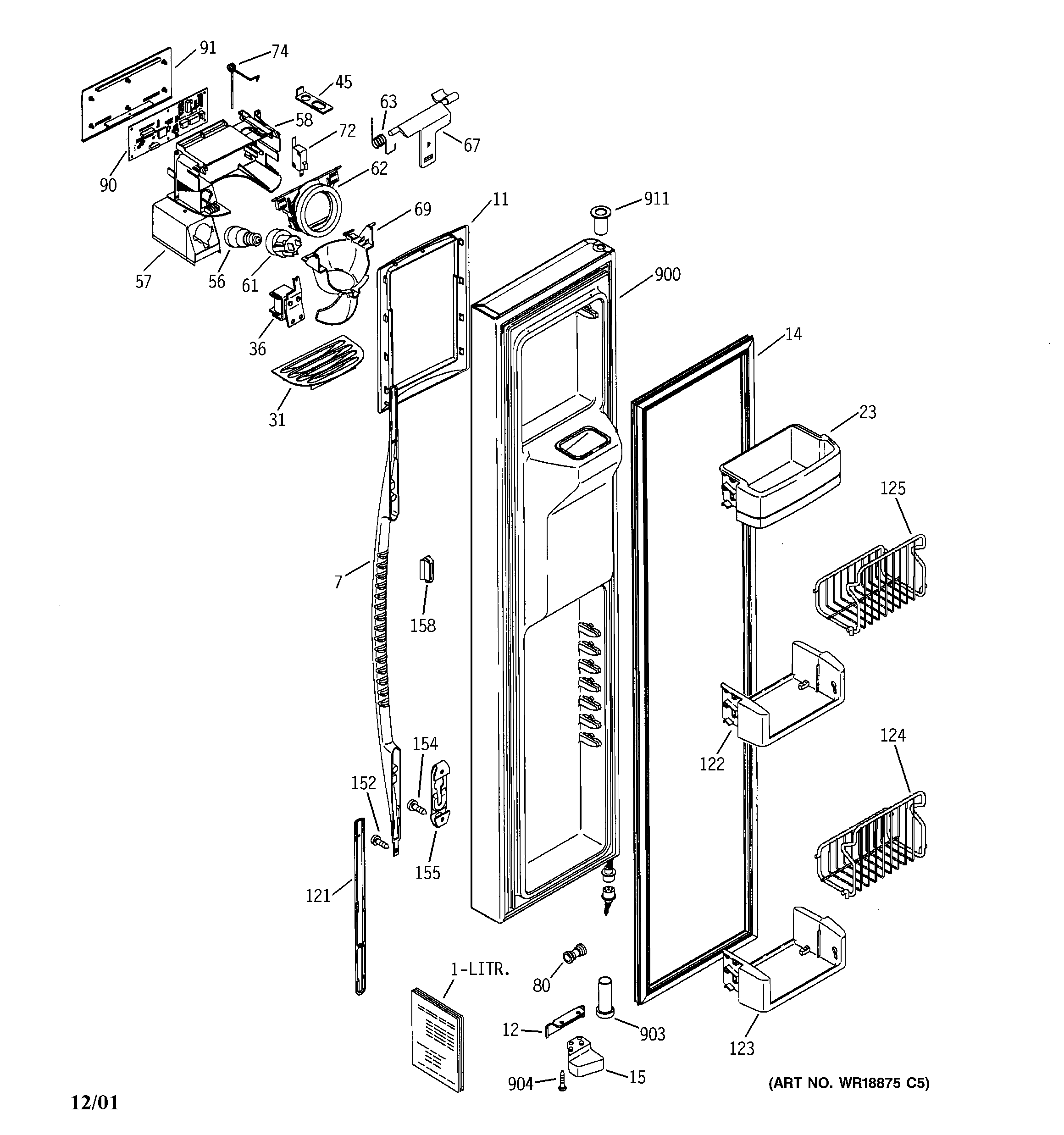 GE PSC23SGMEBS freezer door diagram