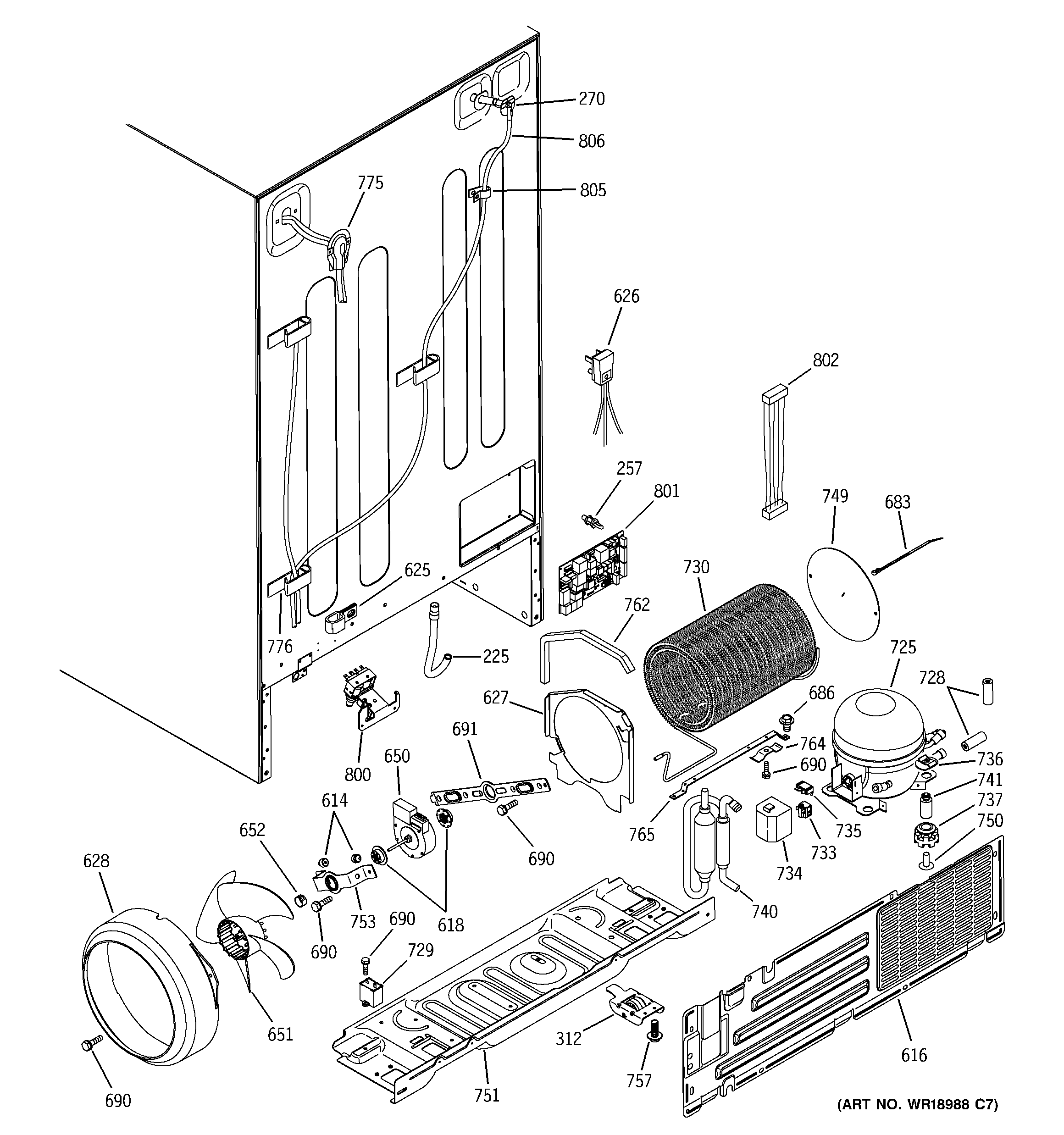 GE PSC23SGMEBS sealed system & mother board diagram