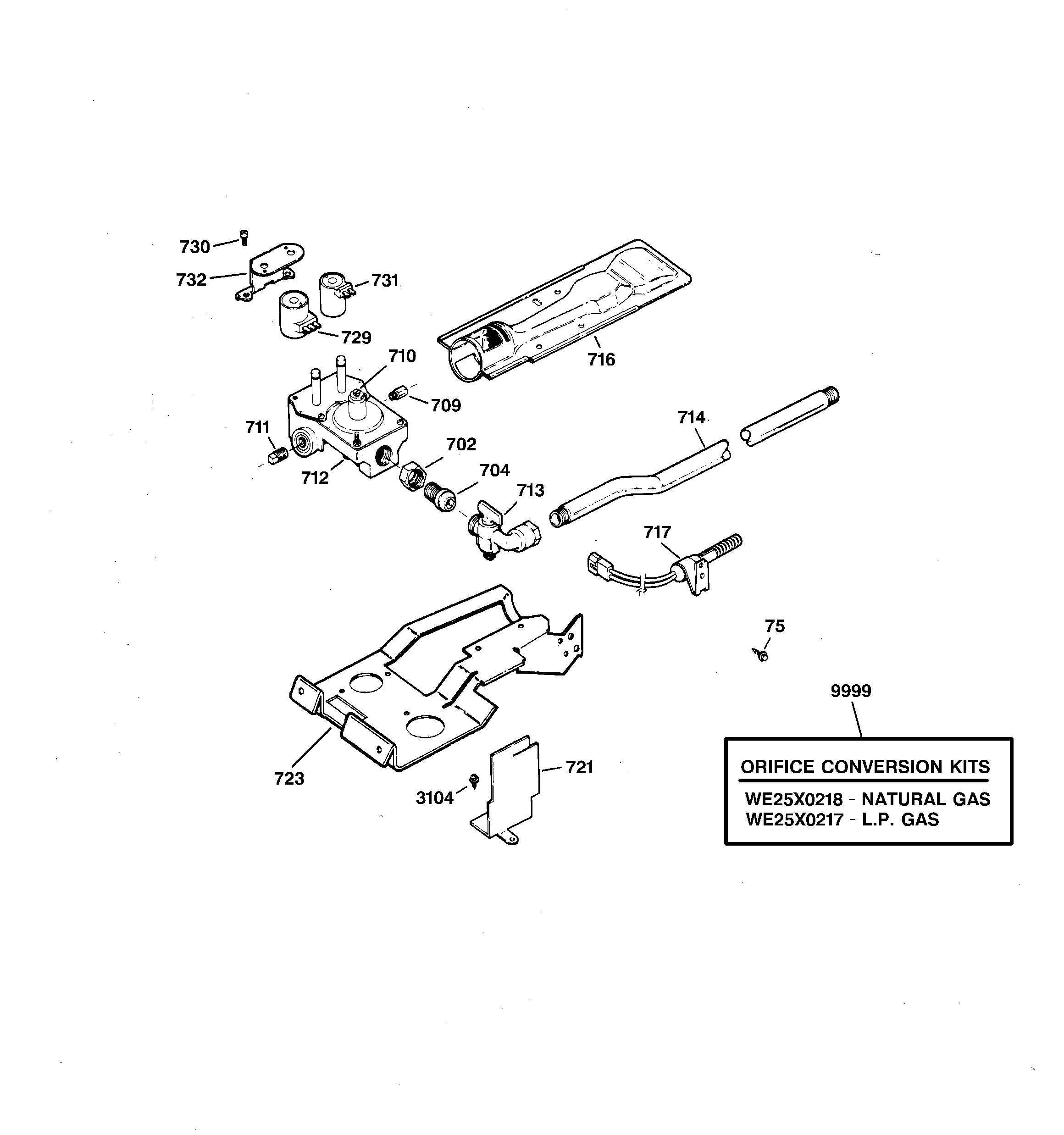 GE DHSR333GA0WB gas valve & burner assembly diagram