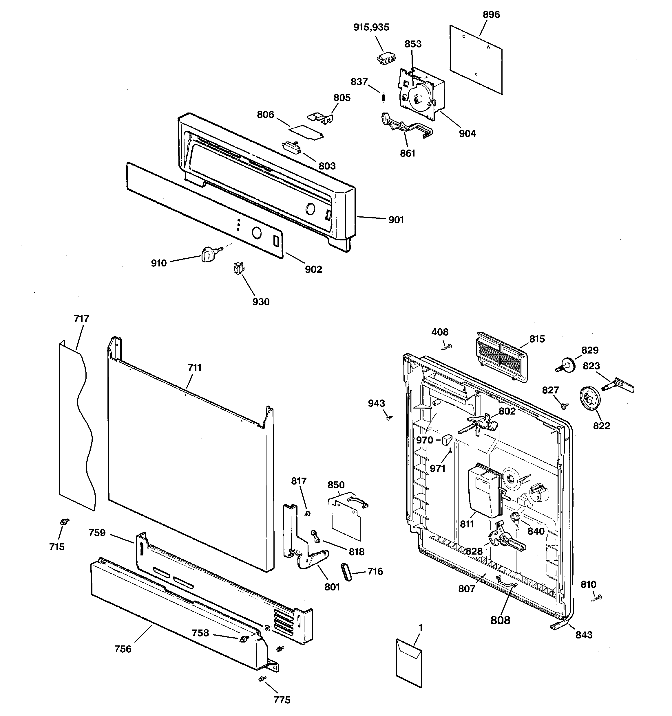 GE GSD1000G00WW escutcheon & door assembly diagram