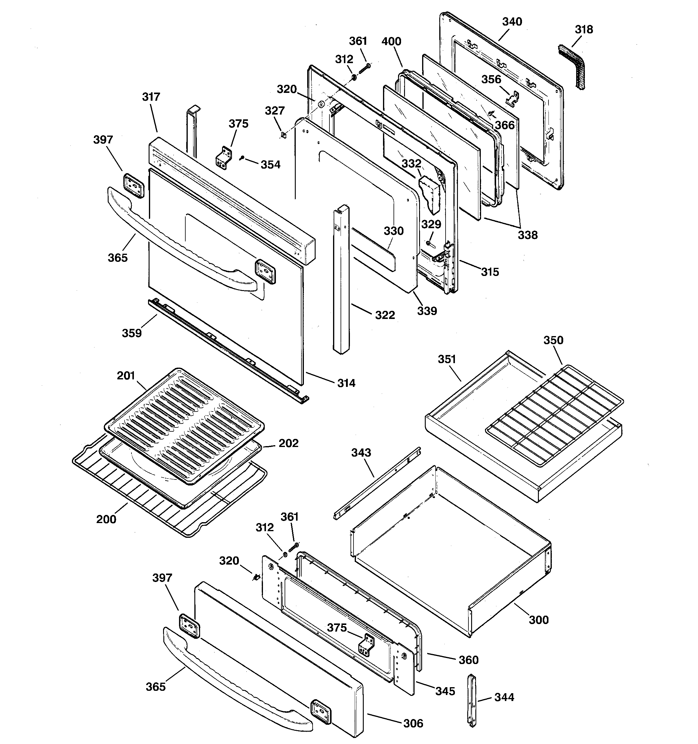 GE JGB910CEC4CC door & drawer parts diagram
